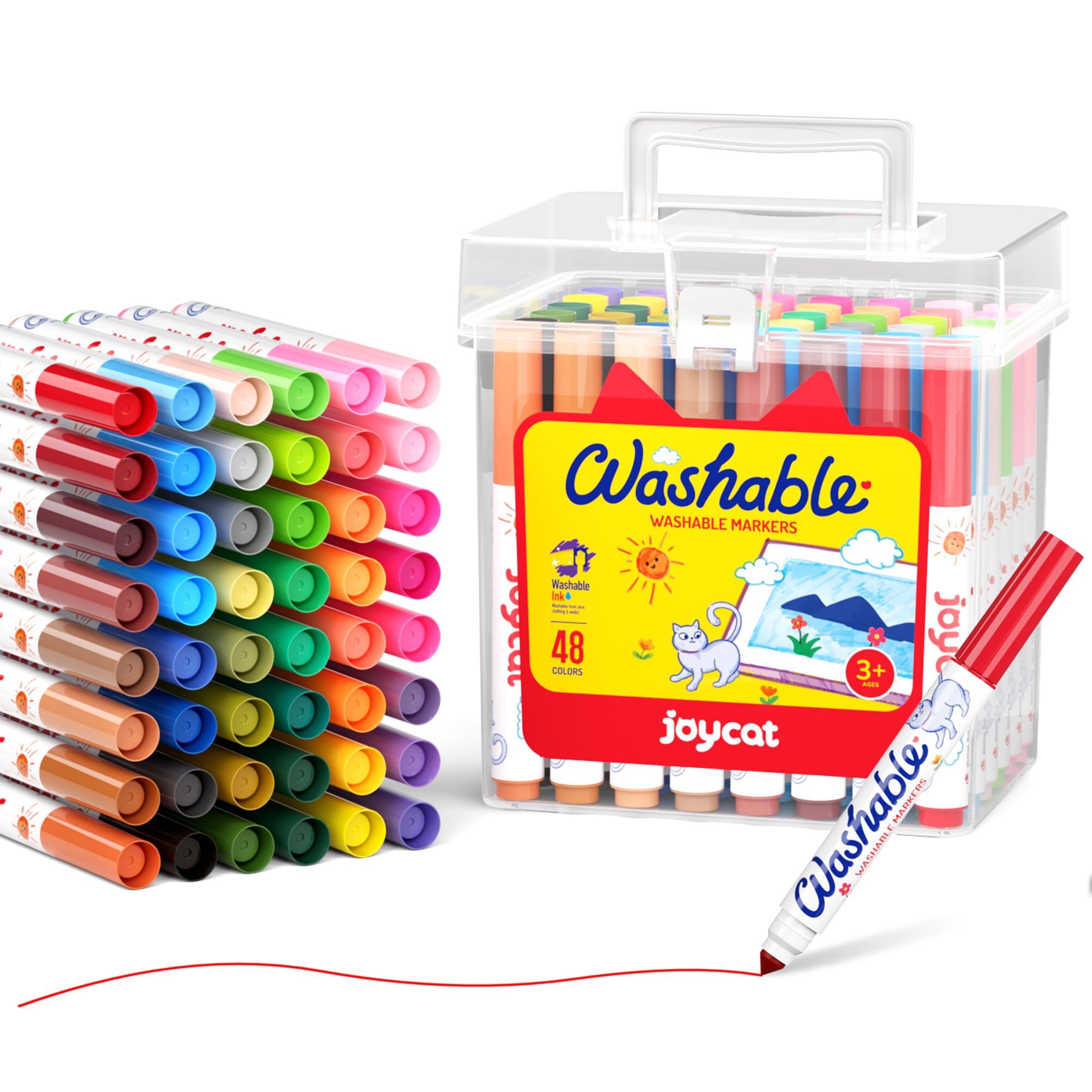 JoyCat 48 Colors Washable Markers for Kids with Case - Perfect for School & Art Projects