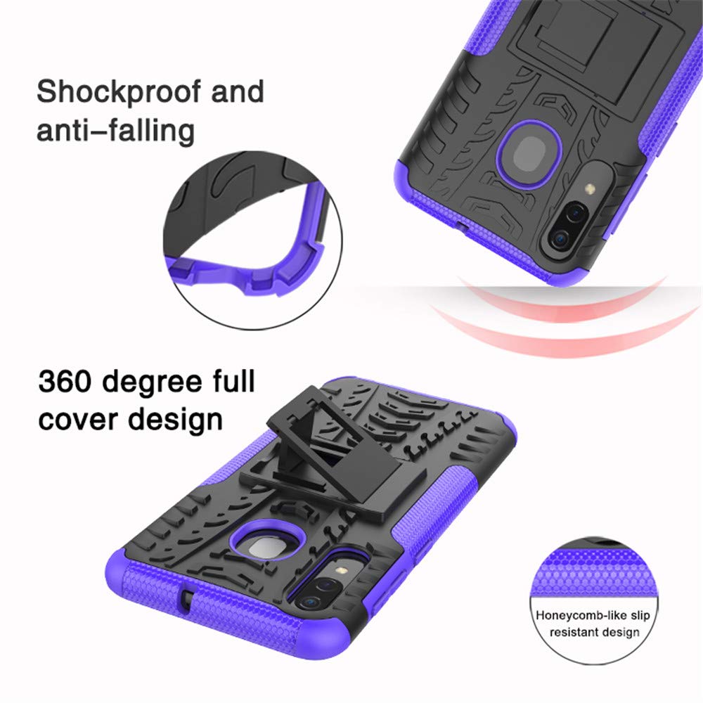 Shockproof Slim Protective Hard Phone Case with Kickstand for Samsung Galaxy A20 - Durable Cover for Everyday Use, Work & Outdoor Activities (Black)