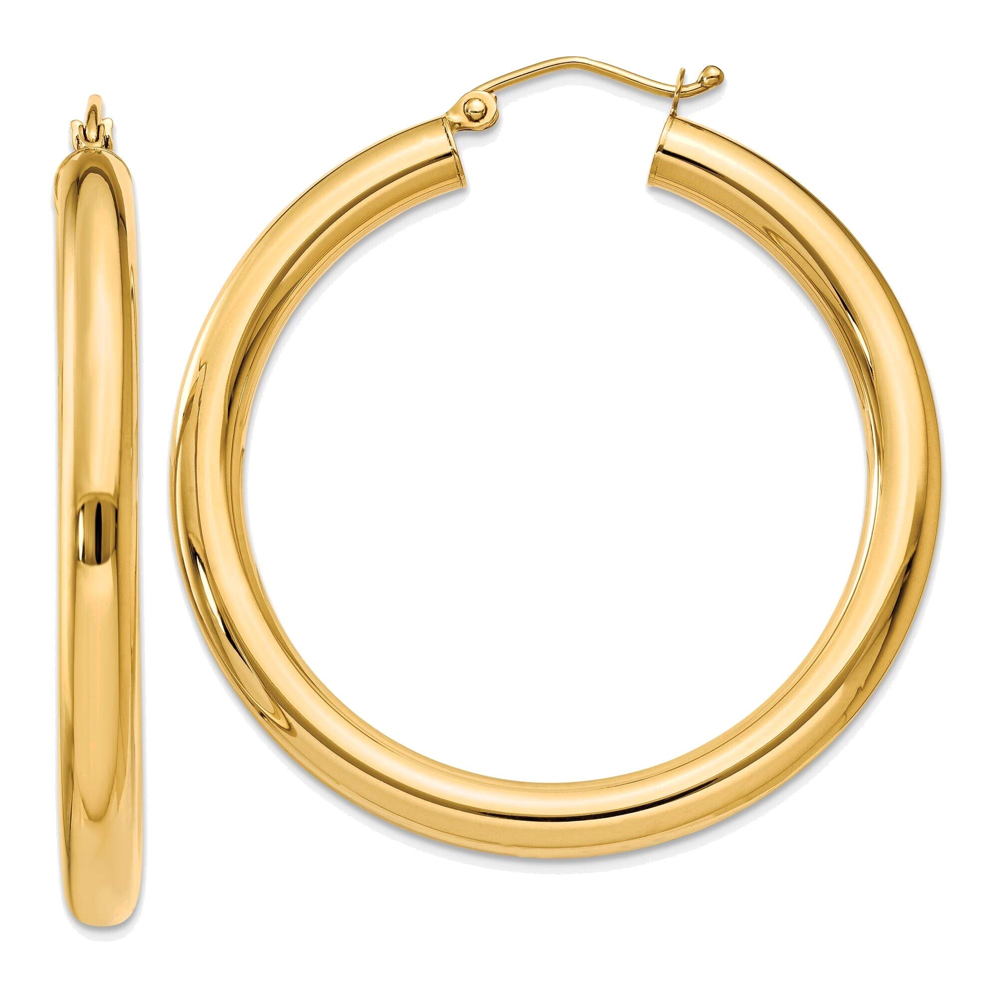14K Yellow Gold 4mm Lightweight Polished Tube Hoop Earrings for Women - Perfect for Everyday Wear, Office & Special Occasions