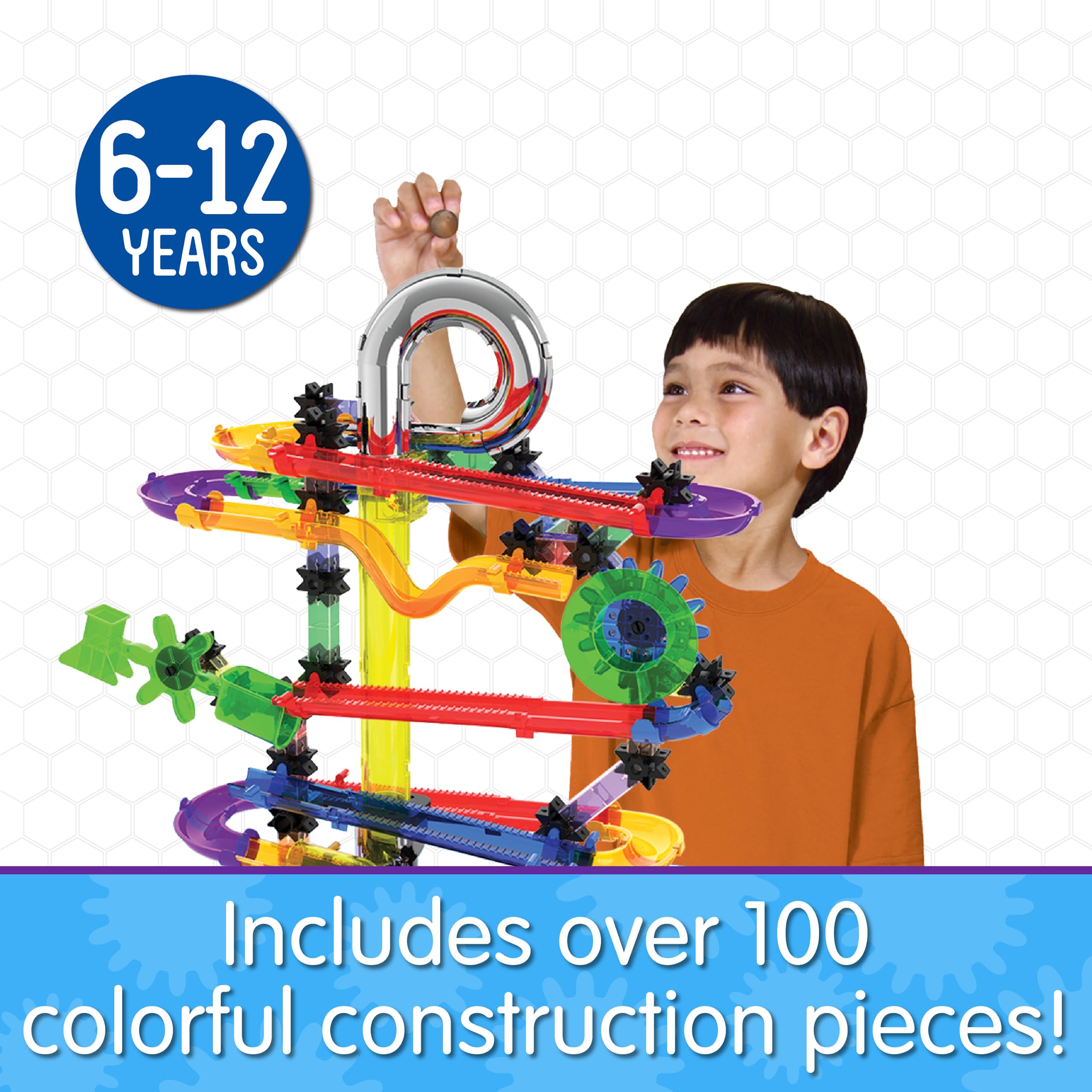 The Learning Journey - Techno Gears Marble Mania Hotshot 100+ Piece STEM Building Set - Educational Marble Run Toy for Kids Ages 6-12 - Award Winning Construction Game for Boys & Girls (567890) - Perfect for Classroom STEM Activities & Family Game Nights