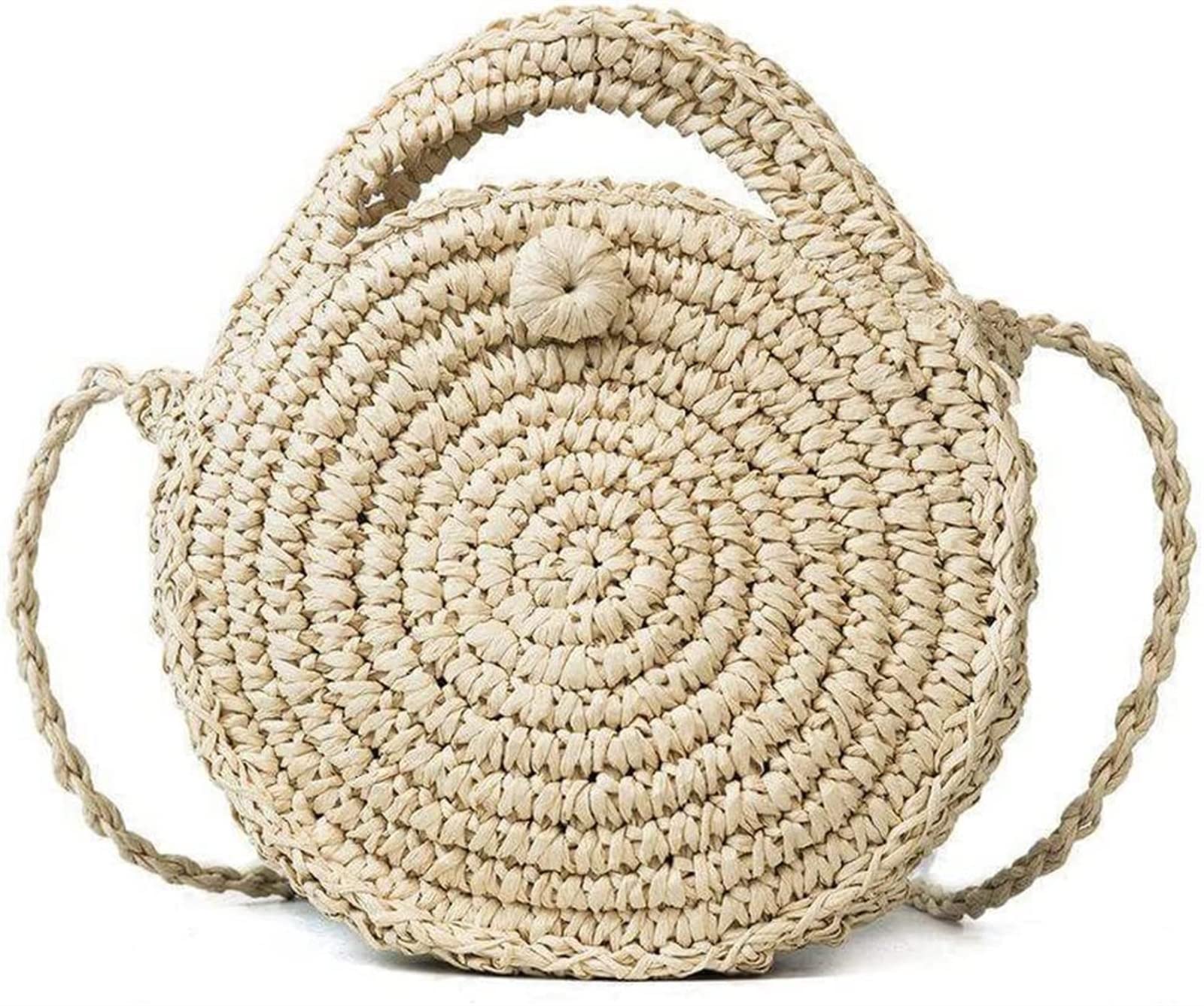 YQBUER Straw Shoulder Bag for Women - Handmade Woven Crossbody Purse, Round Knitted Rattan Handbag for Summer & Beach | Perfect for Vacation, Picnic, and Outdoor Activities (Color: A)