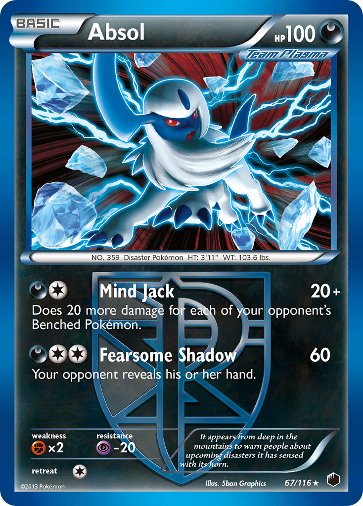 Absol (67/116) Pokemon Card - Black & White Plasma Freeze Series | Collectible Trading Card for Battles & Display