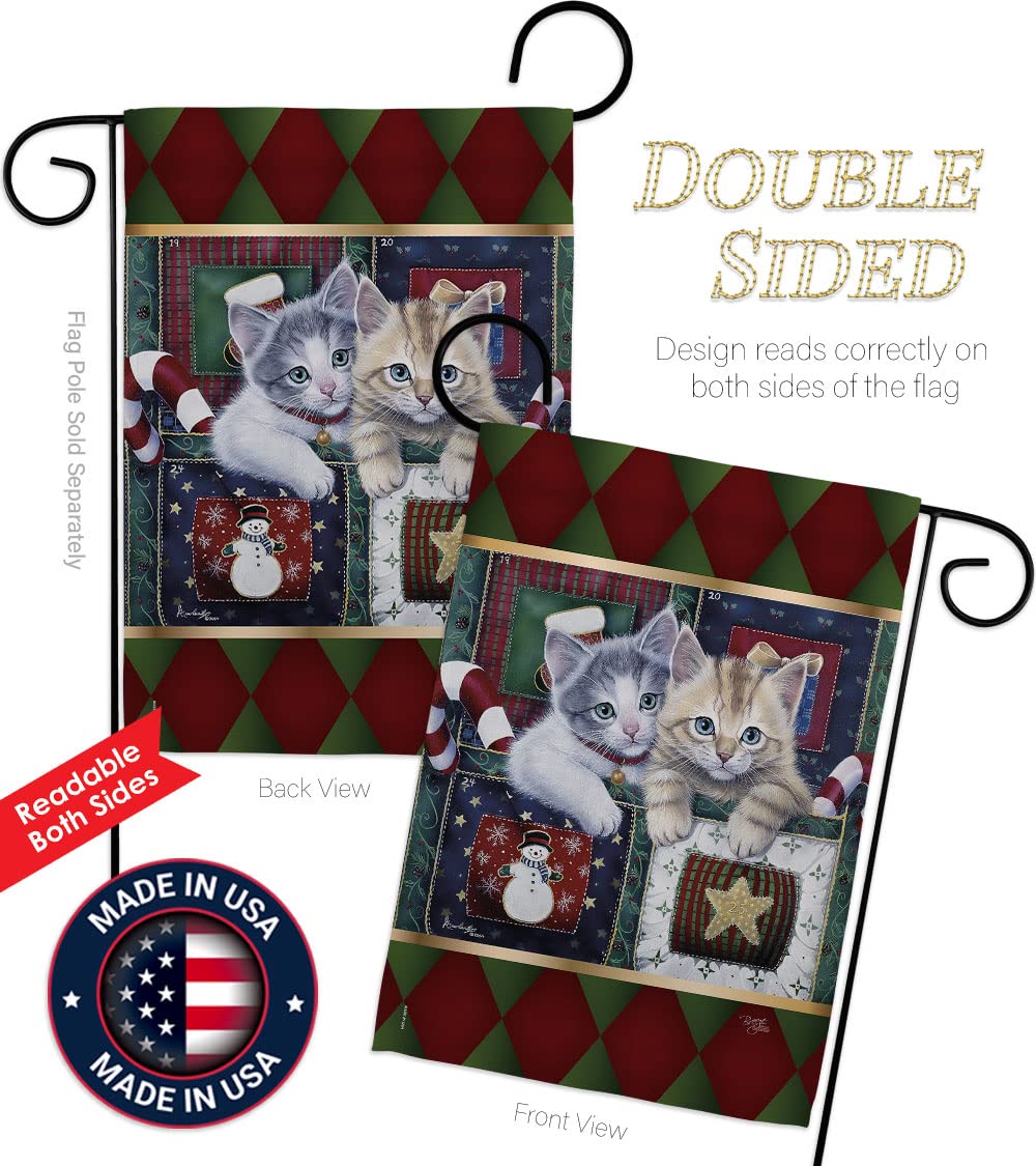 Winter Christmas Calendar Kittens Garden Flag Set 13x18.5