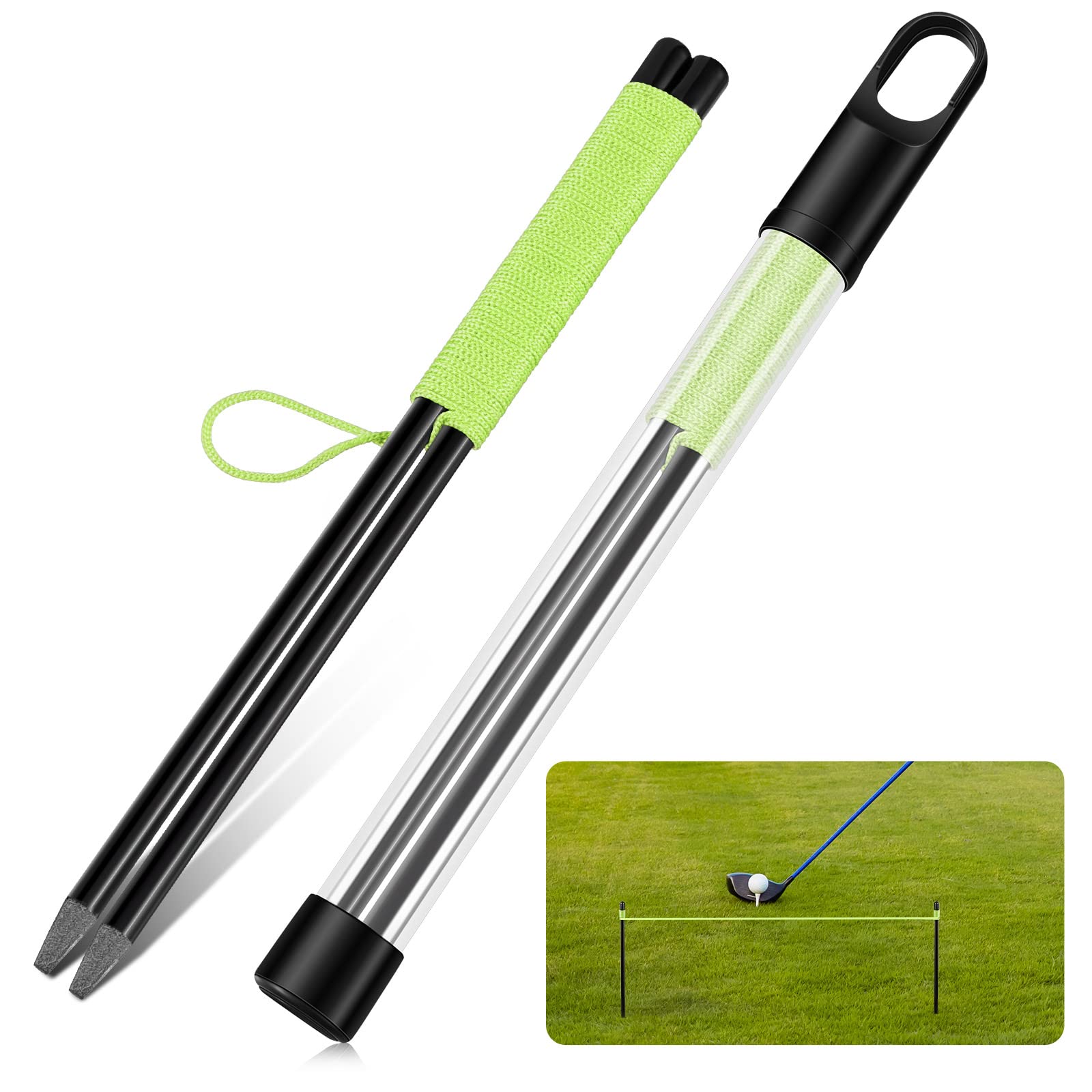 2-Piece Golf Putting Alignment Training Aid with String & Pegs - Perfect for Indoor Practice & Backyard Greens - Improve Accuracy & Consistency for Golfers of All Levels