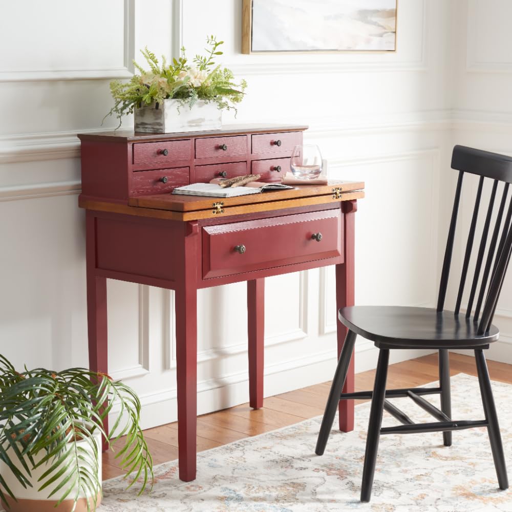 Safavieh Abigail Fold Down Desk - Egyptian Red & Oak Finish - Compact Home Office Desk for Small Spaces, Dorm Rooms & Apartments