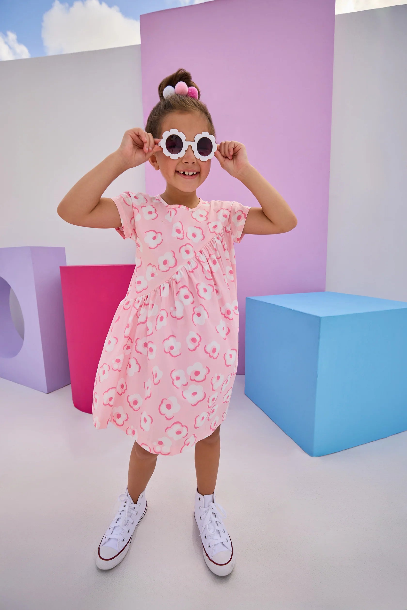 Bisby Swoop Dress - Floral Print Midi Dress in Soft Marshmallow Pink | Perfect for Spring Weddings, Garden Parties & Date Nights