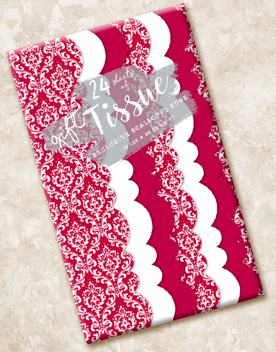 Elegant Holiday Damask Scalloped Tissue Paper - Premium Wrapping Paper for Christmas Gifts, Party Decorations & Craft Projects