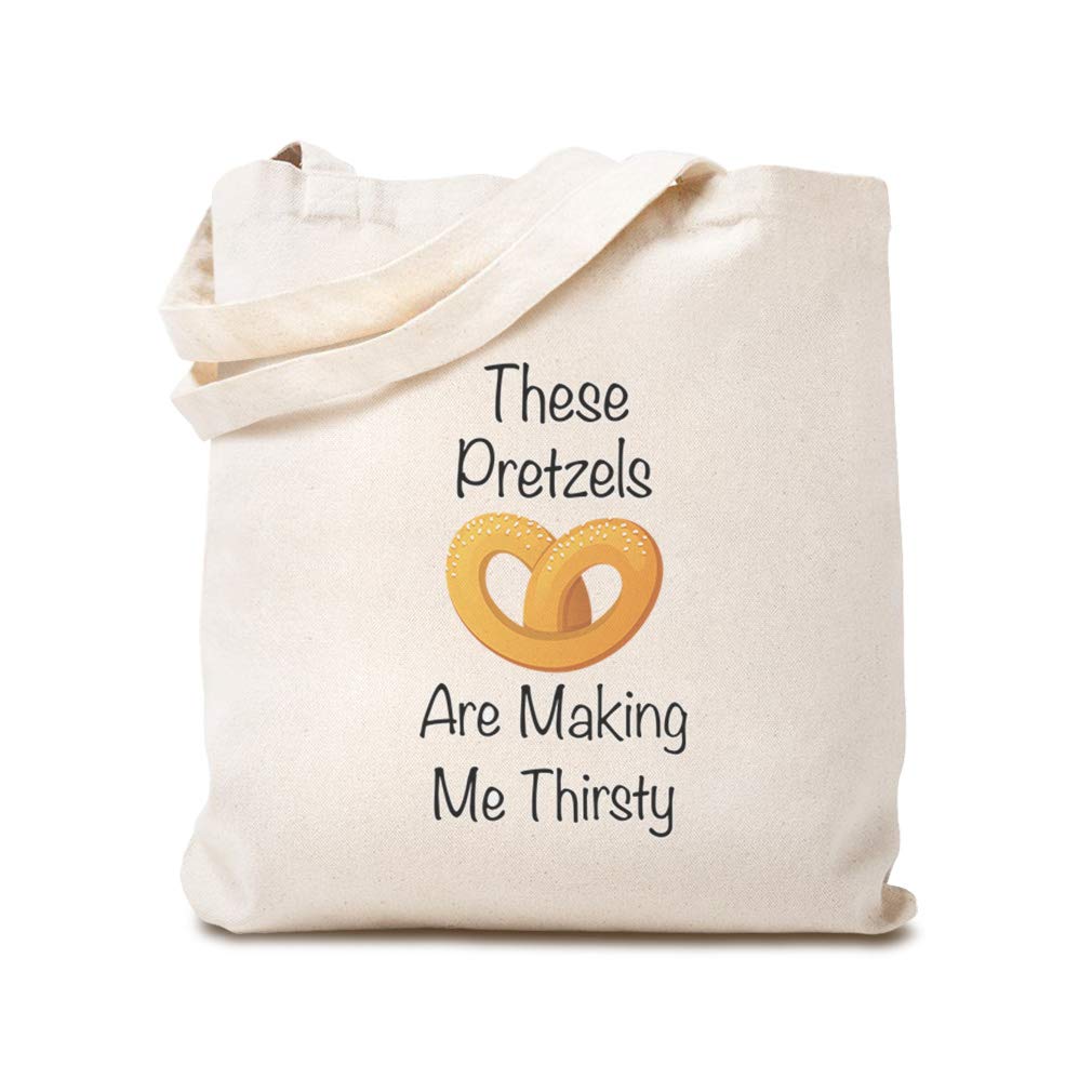 Funny Custom Canvas Tote Bag - Reusable Eco-Friendly Shopping Bag with 'These Pretzels Are Making Me Thirsty' Humor Design | Perfect Beach Bag for Kids & Pretzel Lovers | Great for Groceries, Picnics and Summer Outings