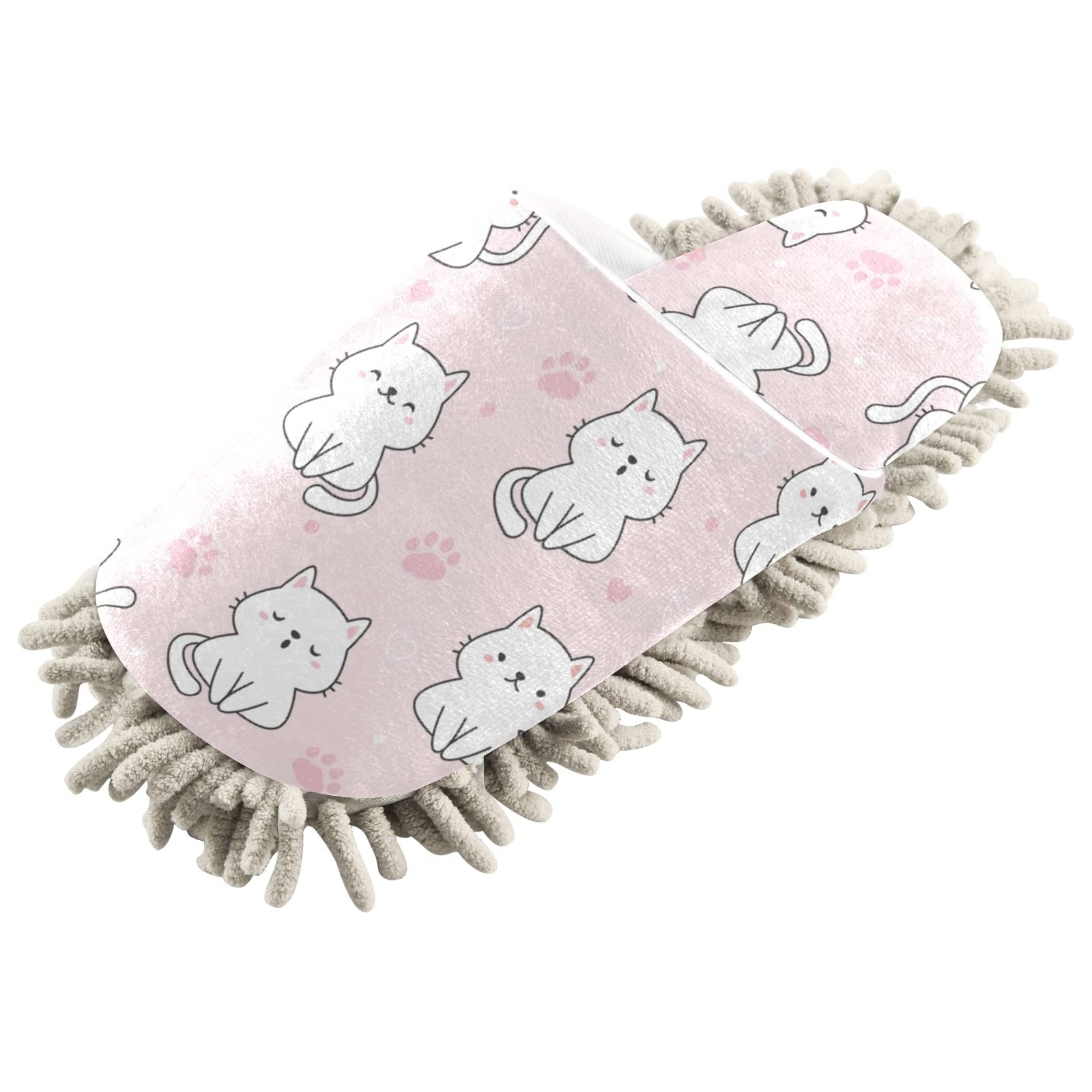 Cute Cat Mop Slippers - Warm Indoor House Shoes for Women & Men - Non-Slip Kitchen, Living Room, Bedroom Slippers - Perfect for Cleaning Floors While Walking