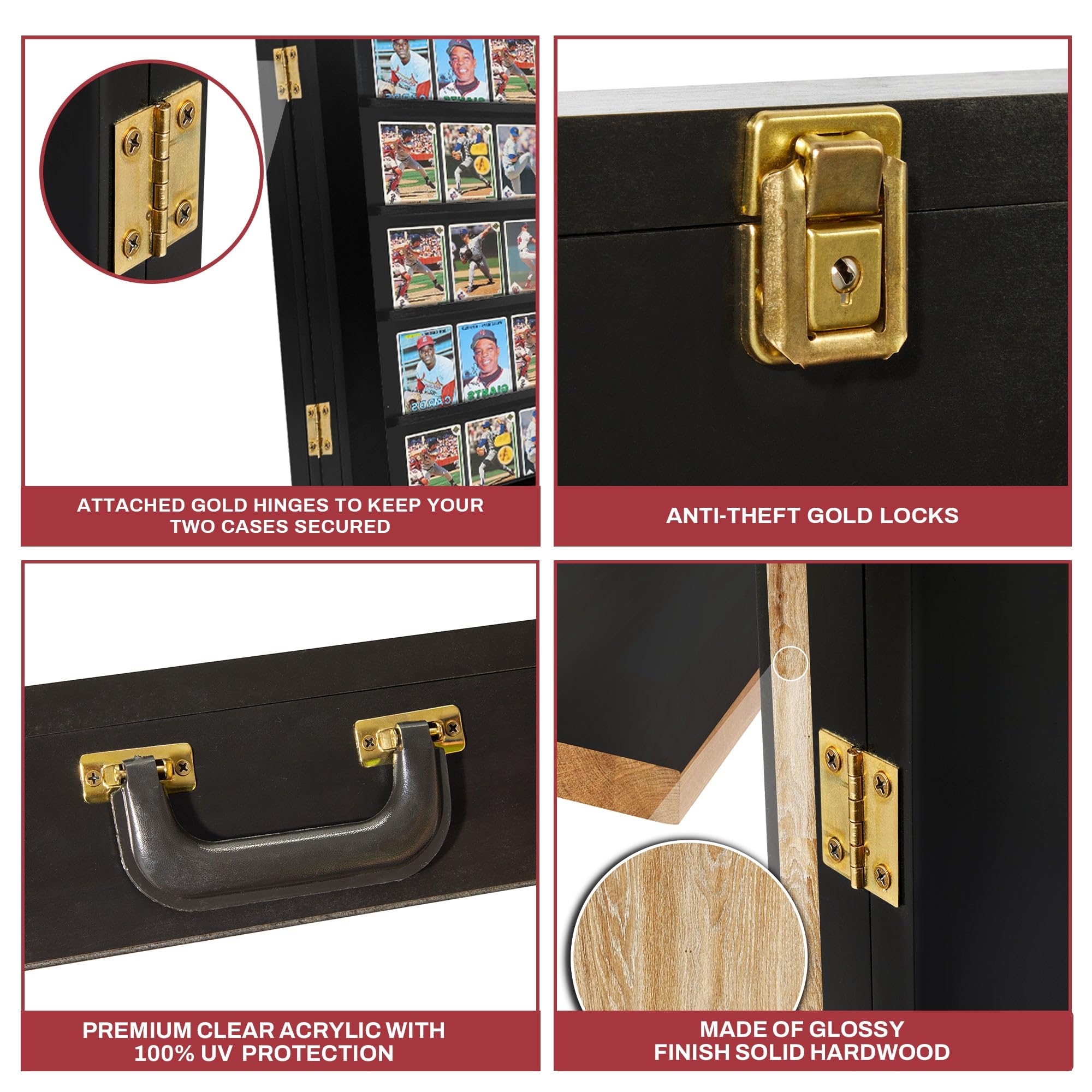 Premium Baseball Card Display Case with Stand - Lockable Tabletop Sports Card Holder for Pokemon, Football & Basketball Trading Cards - Perfect for Collectors, Home Decor & Gift Giving