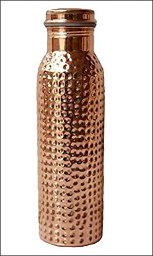 Handmade Pure Copper Water Bottle 900ml (32oz) - Indian Accent Design for Sports, Office & Travel - Ayurvedic Health Benefits & Eco-Friendly Reusable Bottle
