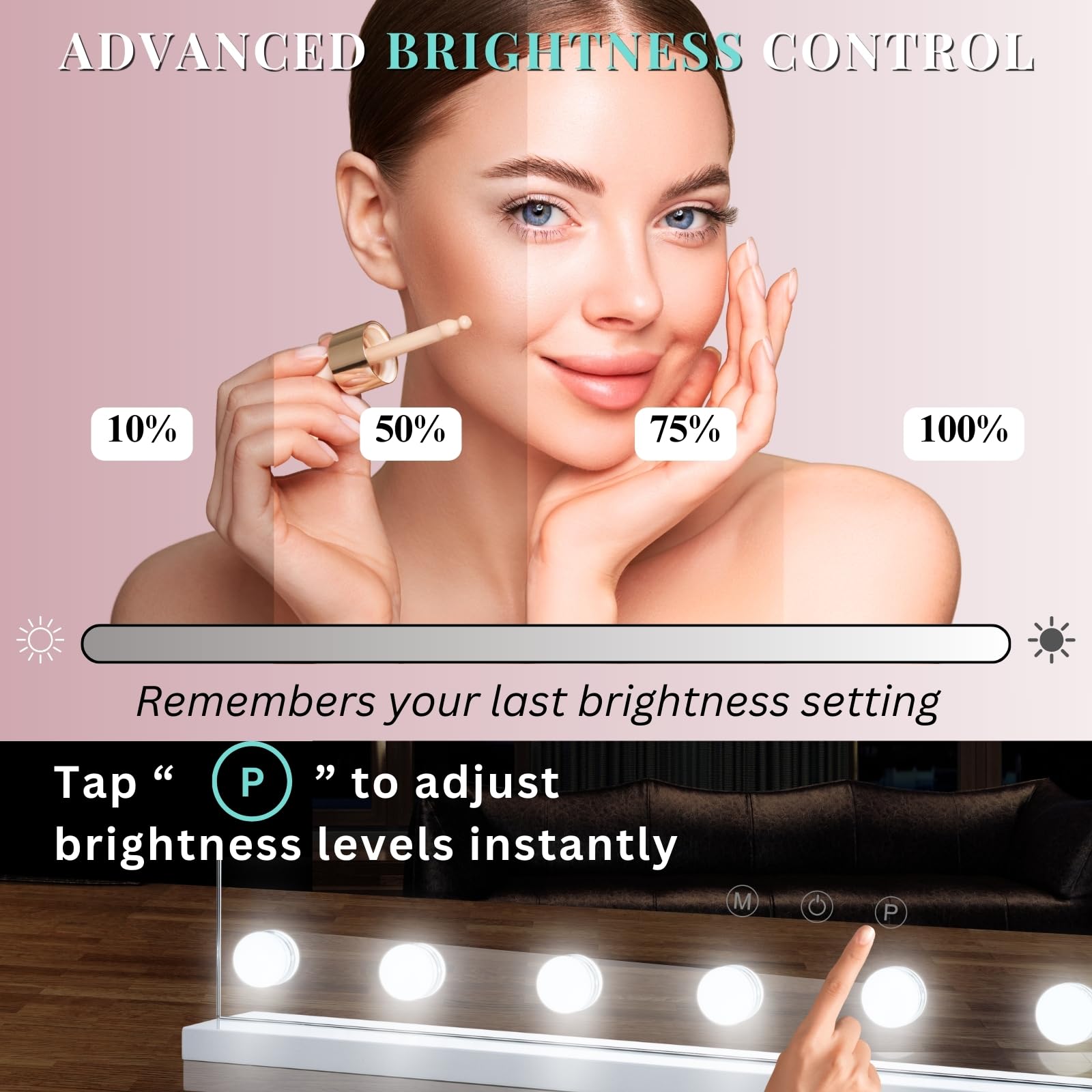 LUXFURNI Hollywood Vanity Mirror with Lights - 31.5