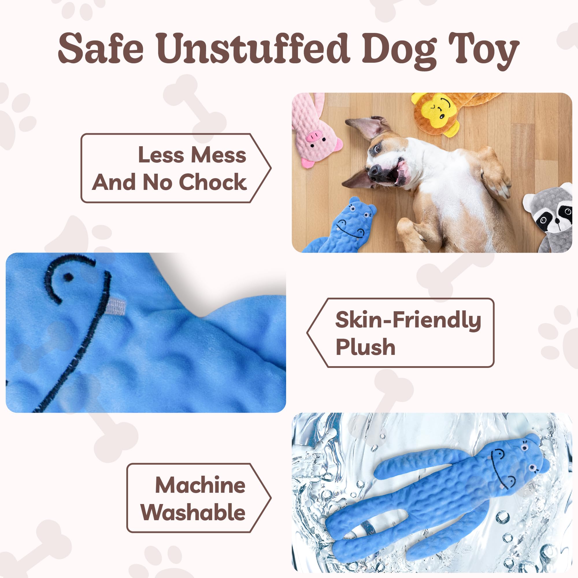 SHARLOVY 5-Pack No Stuffing Squeaky Dog Toys for Large Dogs - Durable Crinkle Puppy Teething Toys, Interactive Plush Chew Toys for Aggressive Chewers - Perfect for Playtime, Training & Anxiety Relief