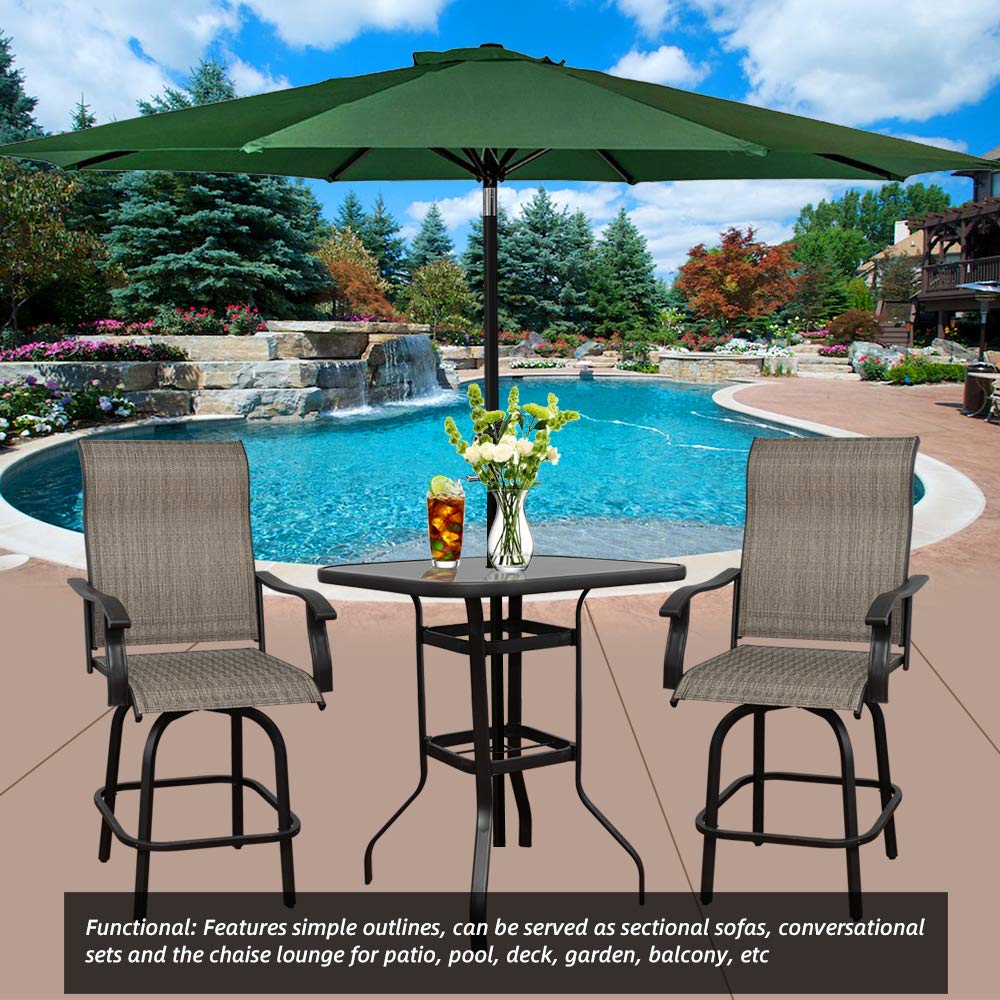 360° Swivel Patio Bar Set - Outdoor Height Bistro Chairs & Table (3pc) - All-Weather Steel Frame Furniture for Backyard, Garden, Deck & Poolside Relaxation