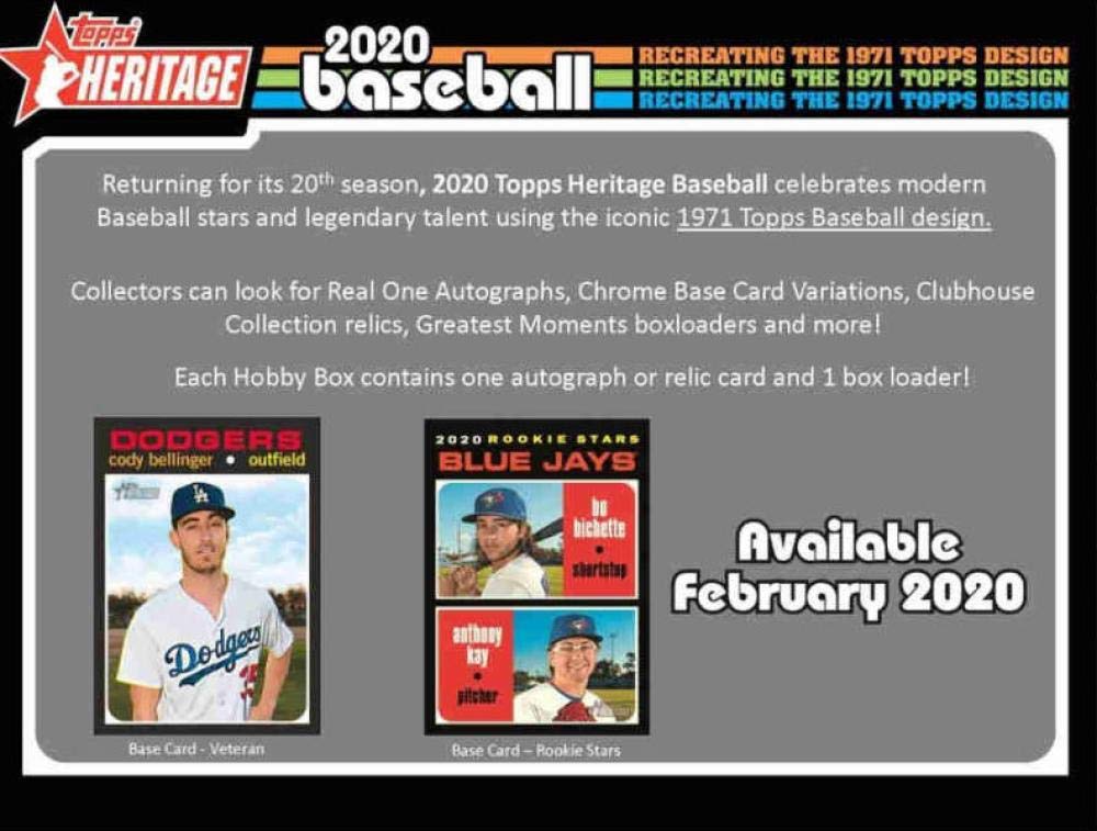 2020 Topps Heritage Baseball Hobby Box - 24 Packs with 9 Cards Each (Includes 1 Autograph or Memorabilia Card) | Collectible Trading Cards for Baseball Fans & Sports Memorabilia Enthusiasts