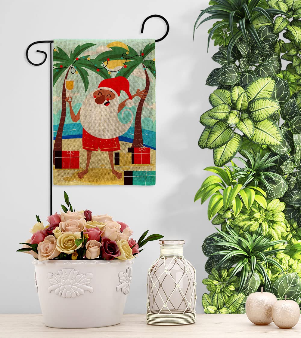 Santa Burlap Garden Flag - Double-Sided USA Made for Christmas & Summer Decor
