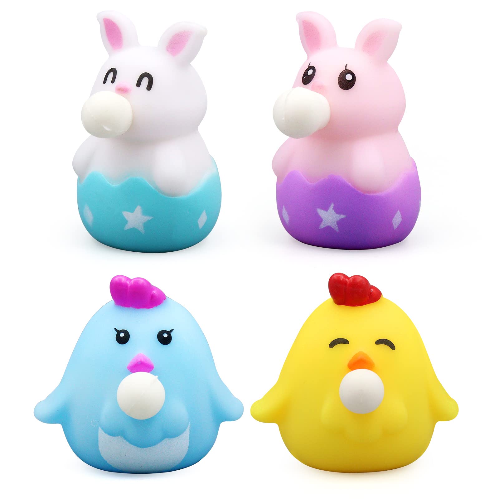BEIJITA 4 Pack Cute Animal Bubble Blowing Squeeze Toys - Stress Relief Fidget Toys for Kids & Adults, Easter Basket Stuffers, Party Favors, Egg Fillers (Fun for Birthday Parties, Classroom Rewards & Sensory Play)