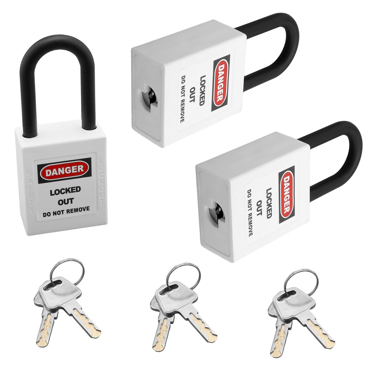 3PCS Lockout Tagout Safety Padlocks - LOTO Locks Keyed Differently, Steel Shackle PA Lockout Tagout Kit for Electrical Panels & Equipment - Perfect for Industrial Safety & Small Luggage Security (White)