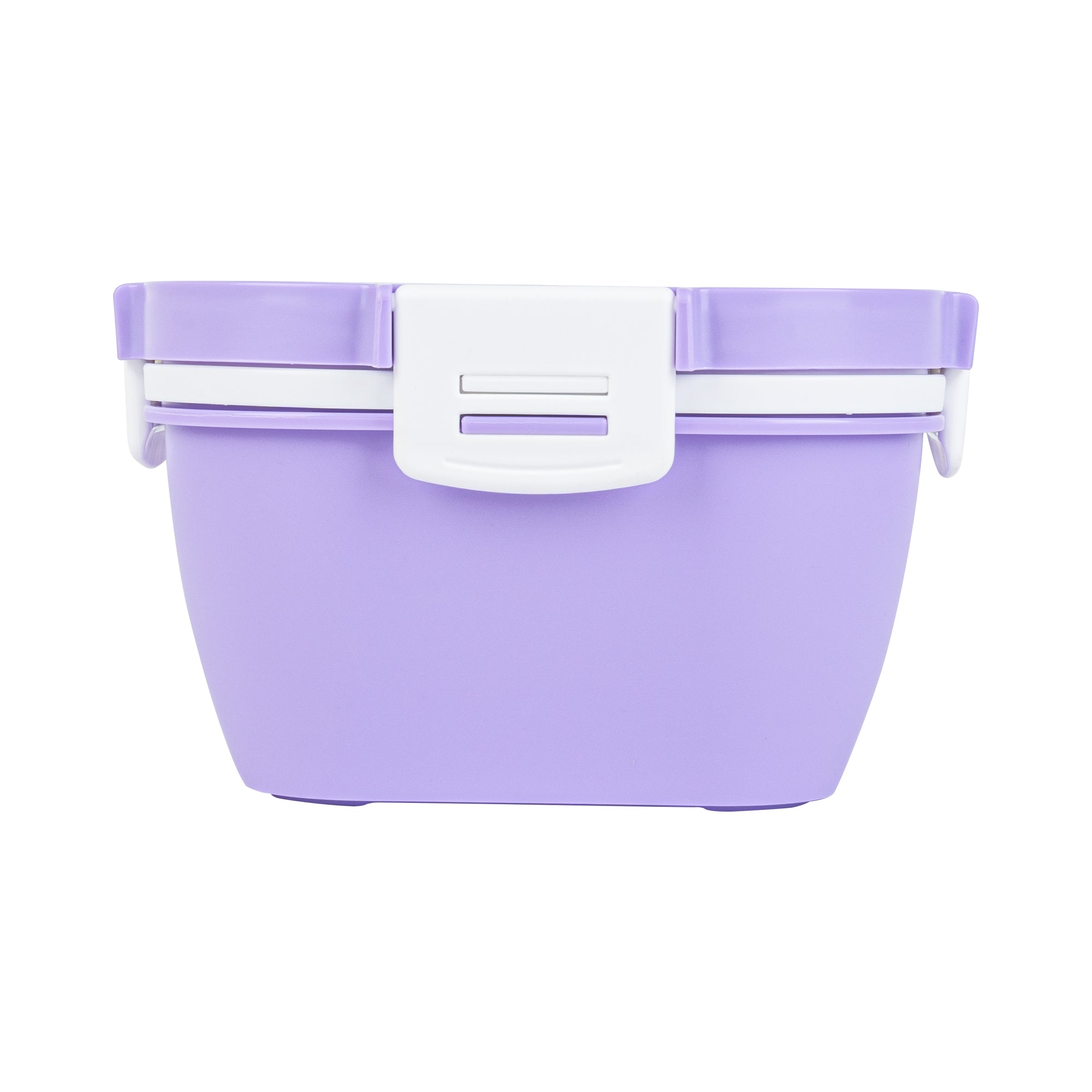 Bento Tek 58 oz Purple and White BPA Free Lunch Box with Fork & Knife - Microwave Safe, 7.25
