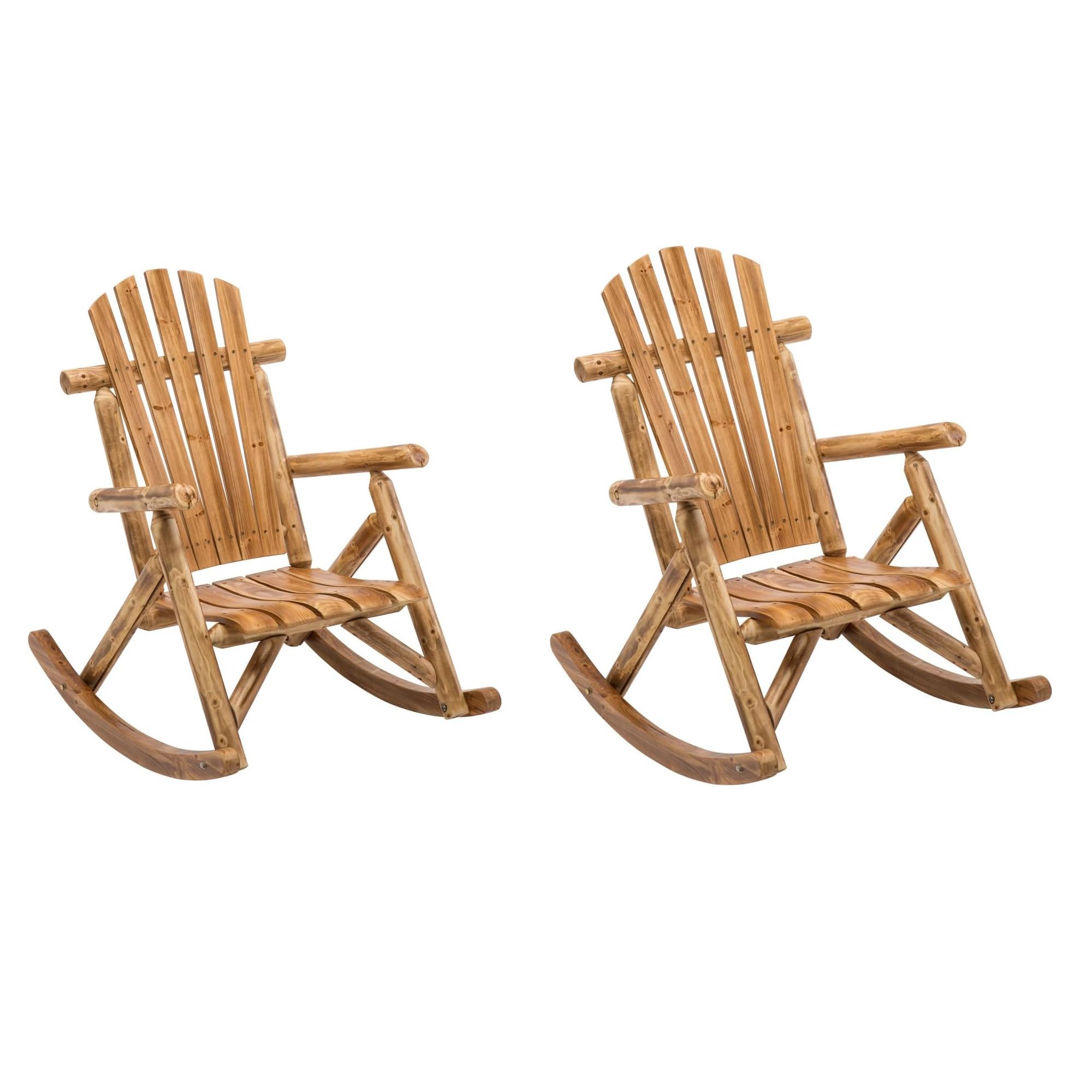 DJL Wooden Rocking Chair Set of 2 - Outdoor/Indoor Rocking Chairs for Adults - Patio, Porch, Balcony, Garden & Living Room Furniture - Solid Brown Wood Rockers - Perfect for Relaxing, Reading & Enjoying Nature