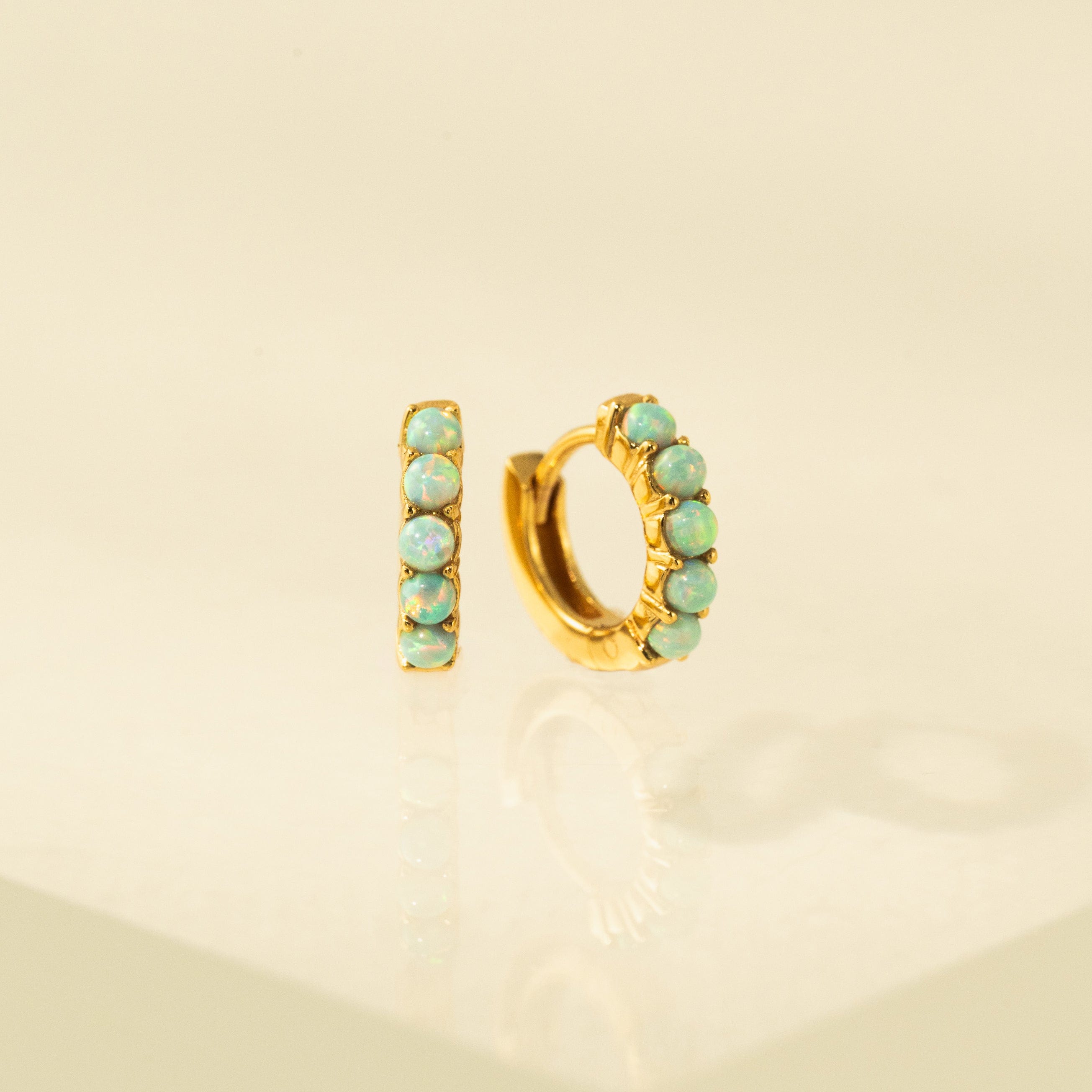 11mm Blue Opal Huggie Hoop Earrings for Women - Dainty Everyday Jewelry, Perfect for Work, Date Night & Gifts