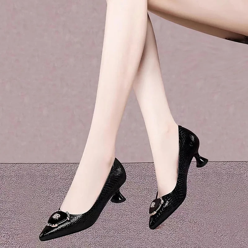 Women's Fashion PU Leather High Heel Shoes - Stylish Pointed Toe Pumps for Office, Party & Evening Wear