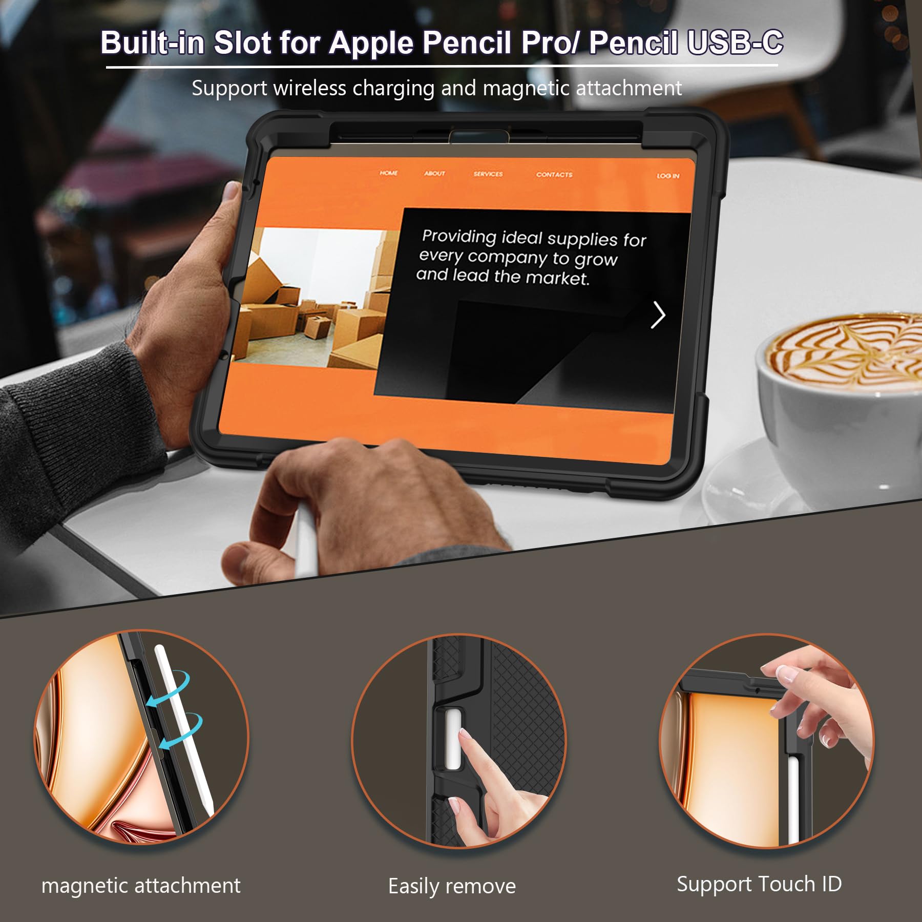 Rantice Heavy Duty Shockproof Rugged Case for iPad Air 11 Inch (M3/M2) 2025/2024 & iPad Air 5th/4th Gen 10.9 Inch (2022/2020) - Protective Cover with Apple Pencil Holder, Black - Perfect for Travel, Work, and Outdoor Adventures