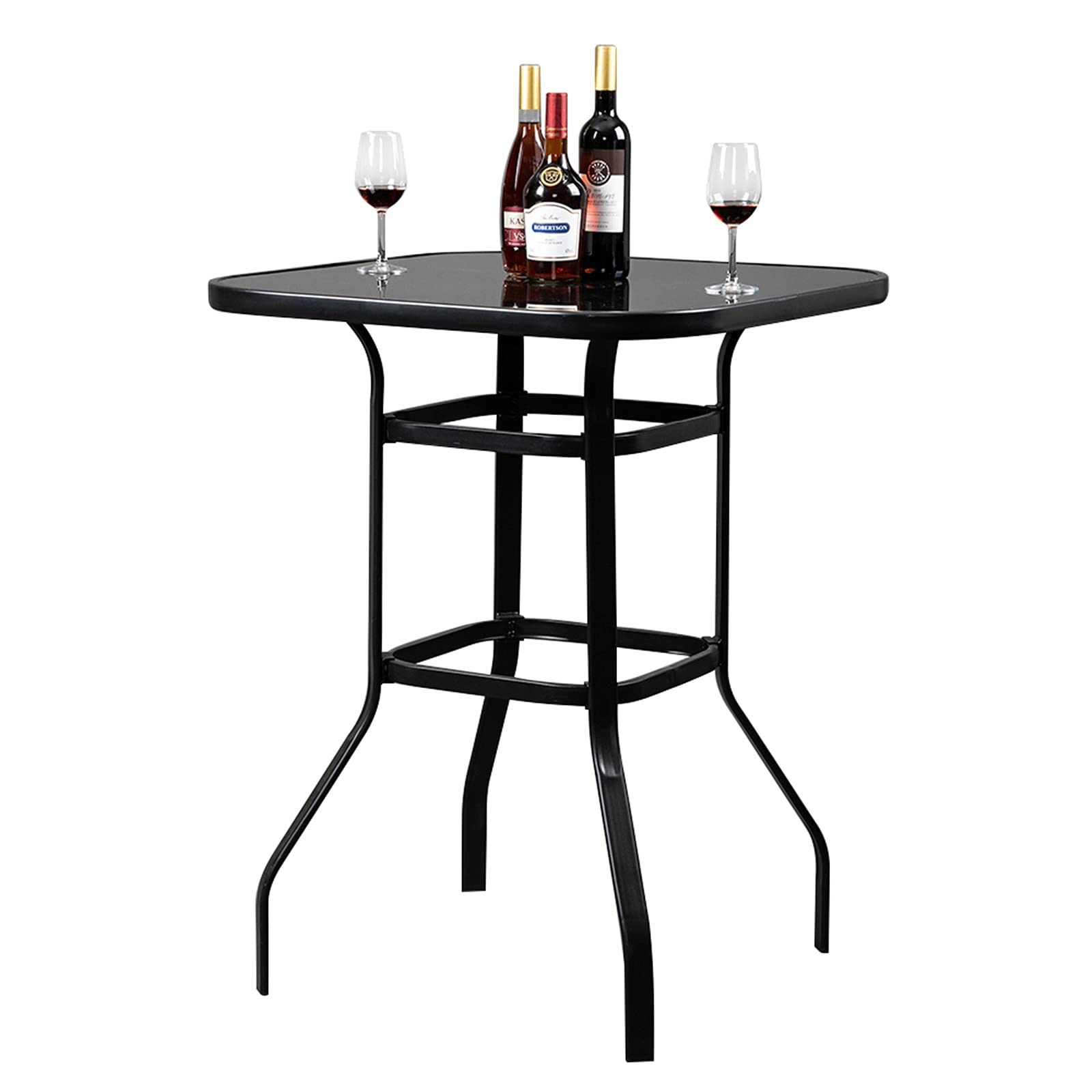Premium Wrought Iron & Glass High Bar Table for Patio - Black Modern Outdoor Dining Set | Perfect for Backyard, Deck, Poolside & Restaurant Use