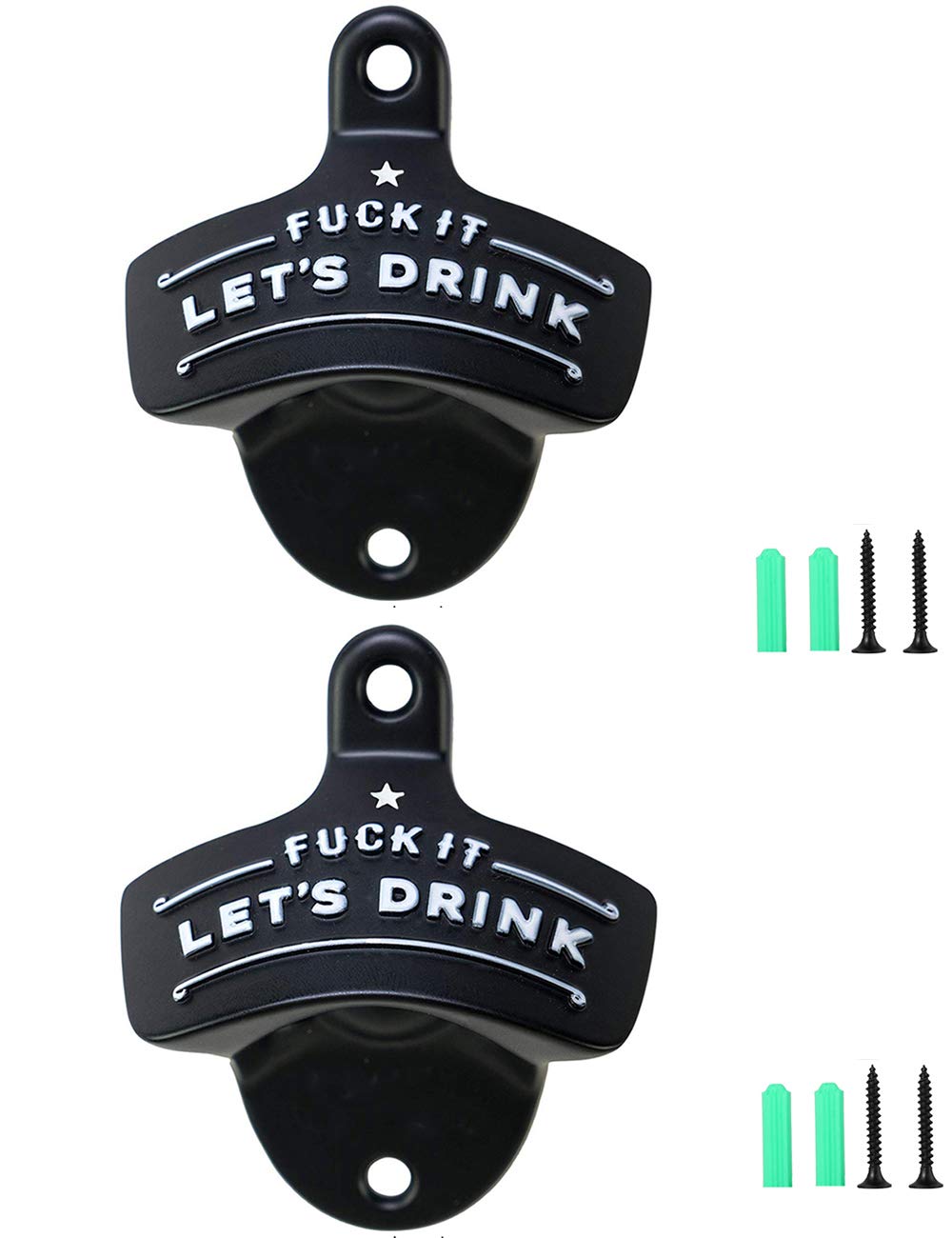 Wall Mounted Bottle Opener Set (2 Pack) - Durable Metal Beer Bottle Opener with Screws & Anchors - Perfect Gift for Men, Dad & Beer Lovers - Funny Christmas, Birthday & Father's Day Gift Idea - Great for Kitchen, Bar, Garage & Outdoor Use