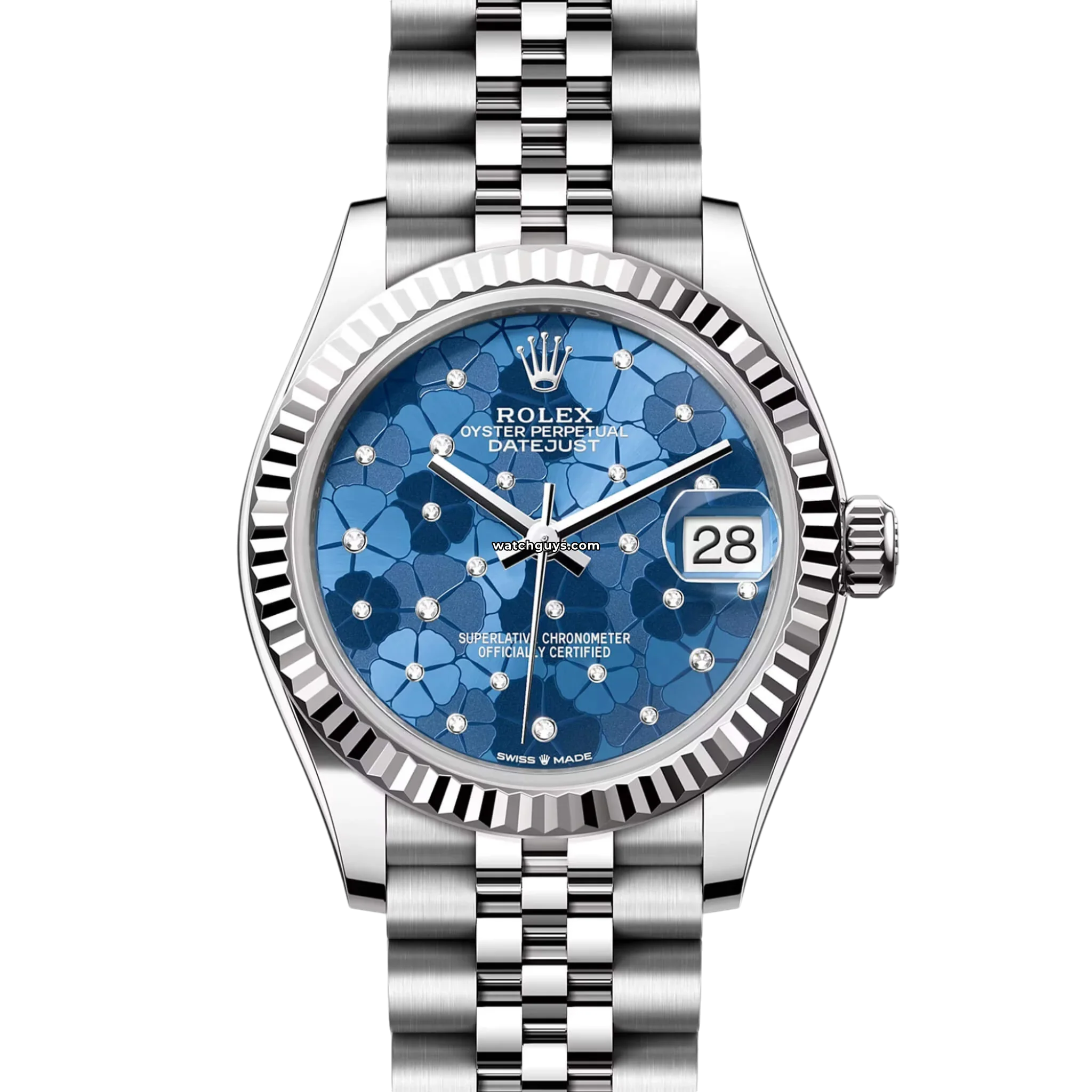 Rolex Datejust 278274 36mm Stainless Steel Watch with Azzurro Blue Floral Dial - Luxury Automatic Timepiece for Men, Perfect for Business Meetings & Formal Events