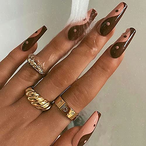 BABALAL Coffin Press on Nails - Glossy Acrylic Fake Nails with Elegant Chinese Designs, Full Cover False Nails for Women & Girls - Perfect for Parties, Weddings, and Special Occasions