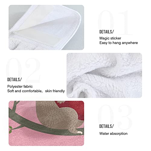 Valentine's Day Heart Sloth Kitchen Oven Towels - 2 Pack Super Absorbent Hanging Hand Towels with Loop - Cute Dishcloth & Tea Towel for Bathroom, Tabletop, Bar - Perfect for Valentine Gifts, Kitchen Decor & Hostess Essentials