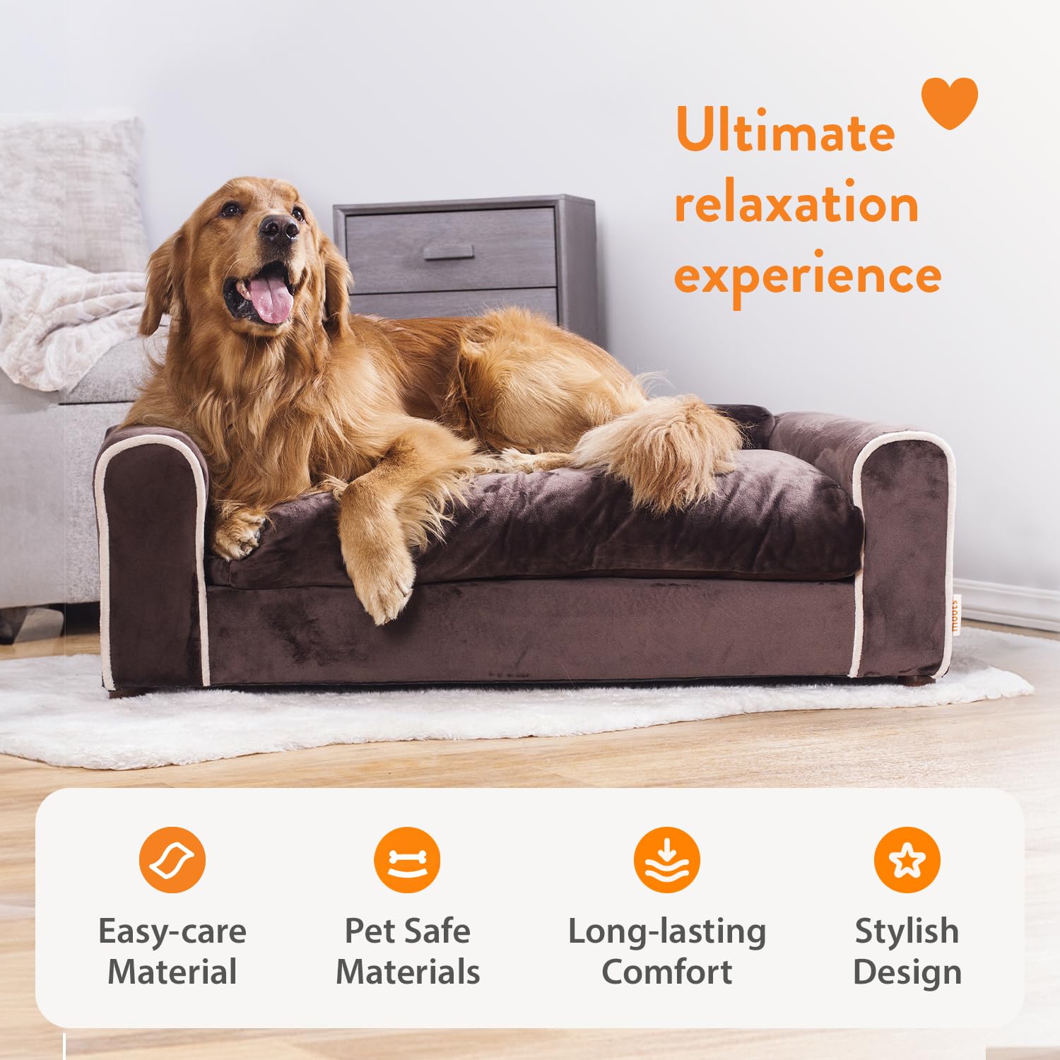Premium Moots Furry Pet Lounge - Large Deluxe Dog Bed with 2 Comfort Pillows, Washable Chocolate Brown Pet Sofa for Small to Medium Dogs - Perfect for Living Room, Bedroom & Pet-Friendly Spaces
