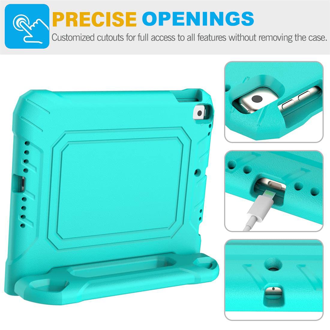 SUPLIK Shockproof Kids iPad Case for iPad 5/6 Gen (9.7 inch 2017/2018), iPad Air 1/2 & Pro 9.7 - Durable Protective Cover with Handle Stand & Screen Protector - Cyan Blue - Perfect for School, Travel & Home Learning