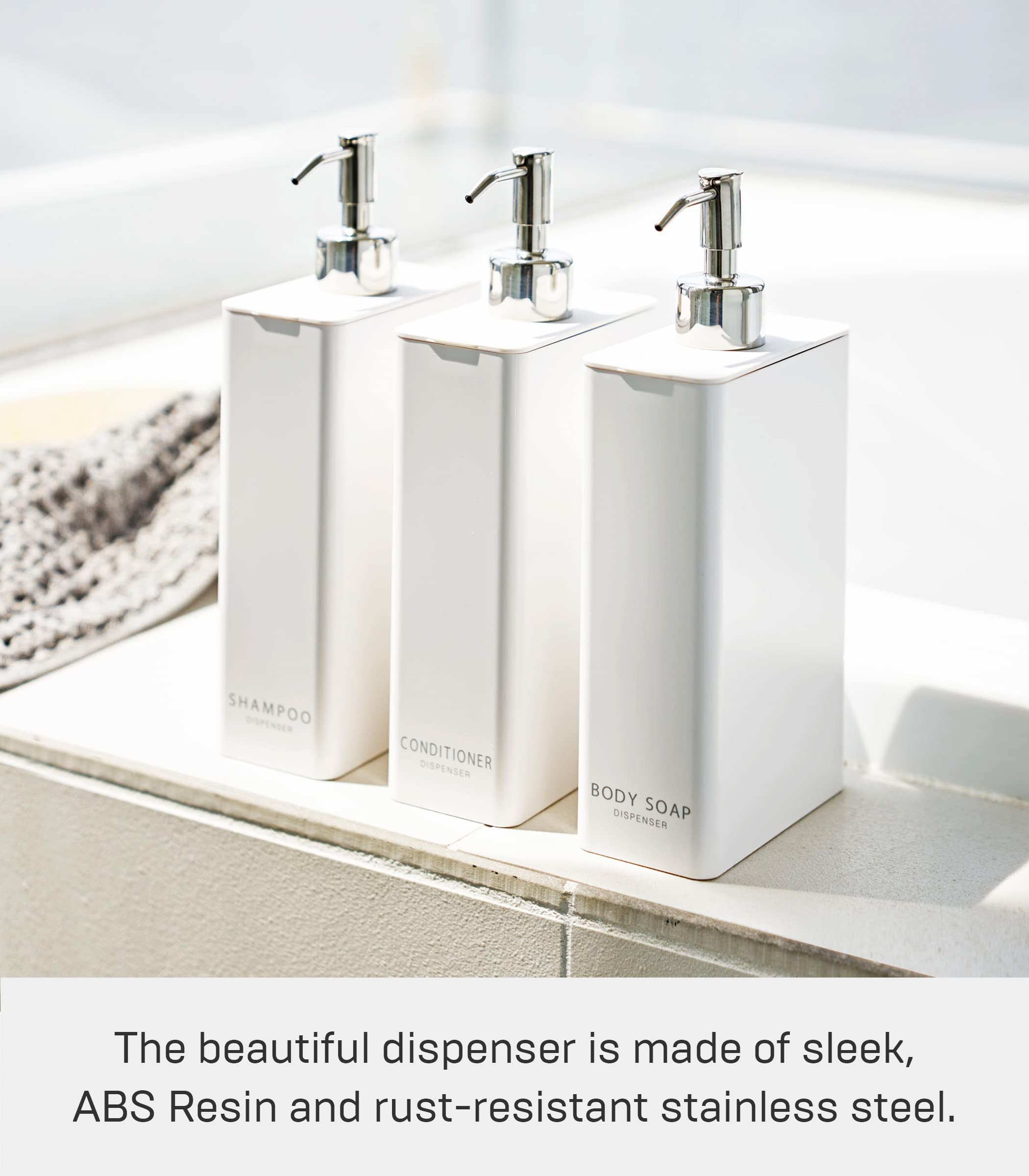 Yamazaki Tower White Rectangular Soap Dispenser for Bathroom & Kitchen - Hands-Free Liquid Soap Holder for Modern Home Decor