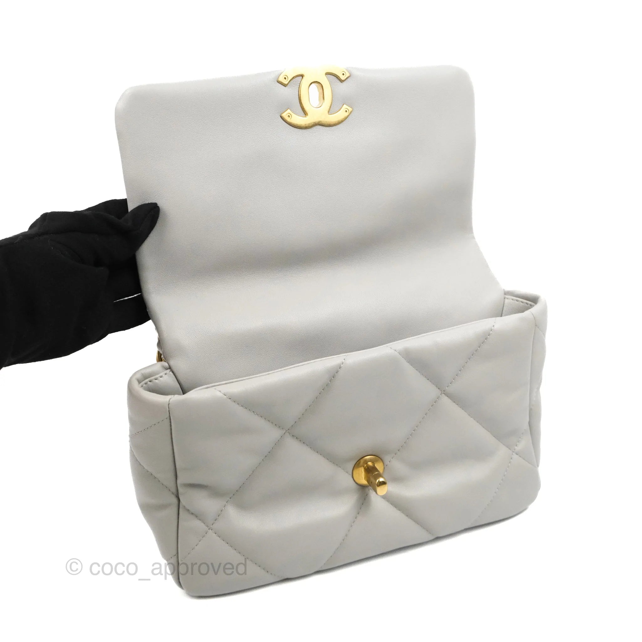 Chanel 19 Small Grey Lambskin Leather Bag with Mixed Gold & Silver Hardware - Perfect for Everyday Luxury & Evening Events