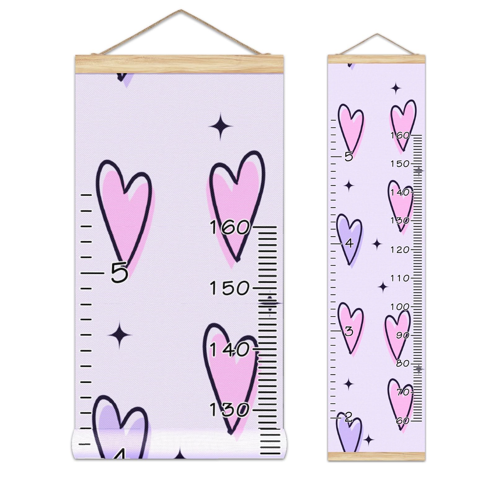 Personalized Wooden Kids Name Growth Chart Ruler - 13.4x56 Inch Wall Mounted Height Measurement Tool with Linen Finish for Nursery & Bedroom Decor (Pink/Purple) - Perfect for Tracking Child Development & Room Decoration