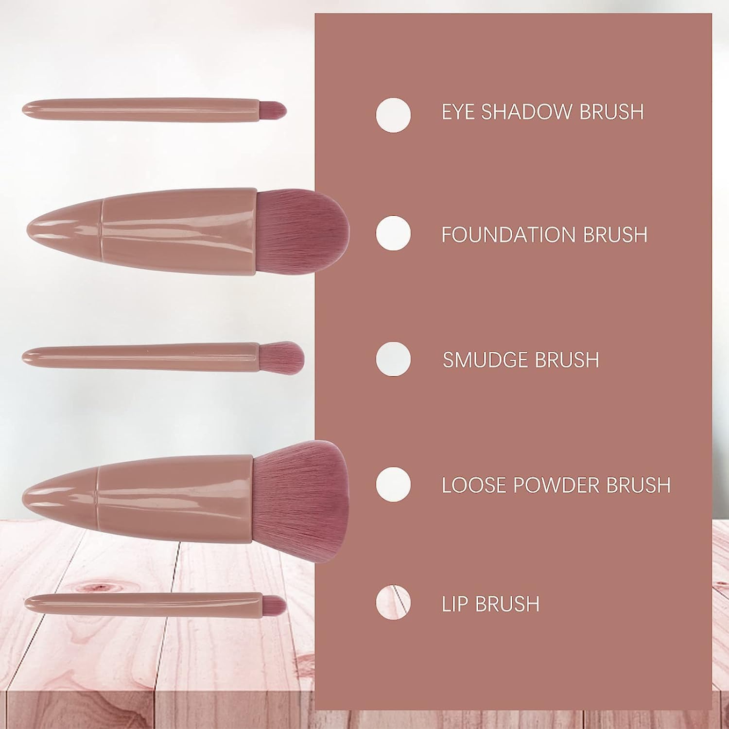 Bhavyam Travel Makeup Brush Set with Mirror for Women & Girls - Portable Cosmetic Brush Kit with Small Plastic Mirror (Shape 2) - Perfect for On-the-Go Makeup & Travel Essentials