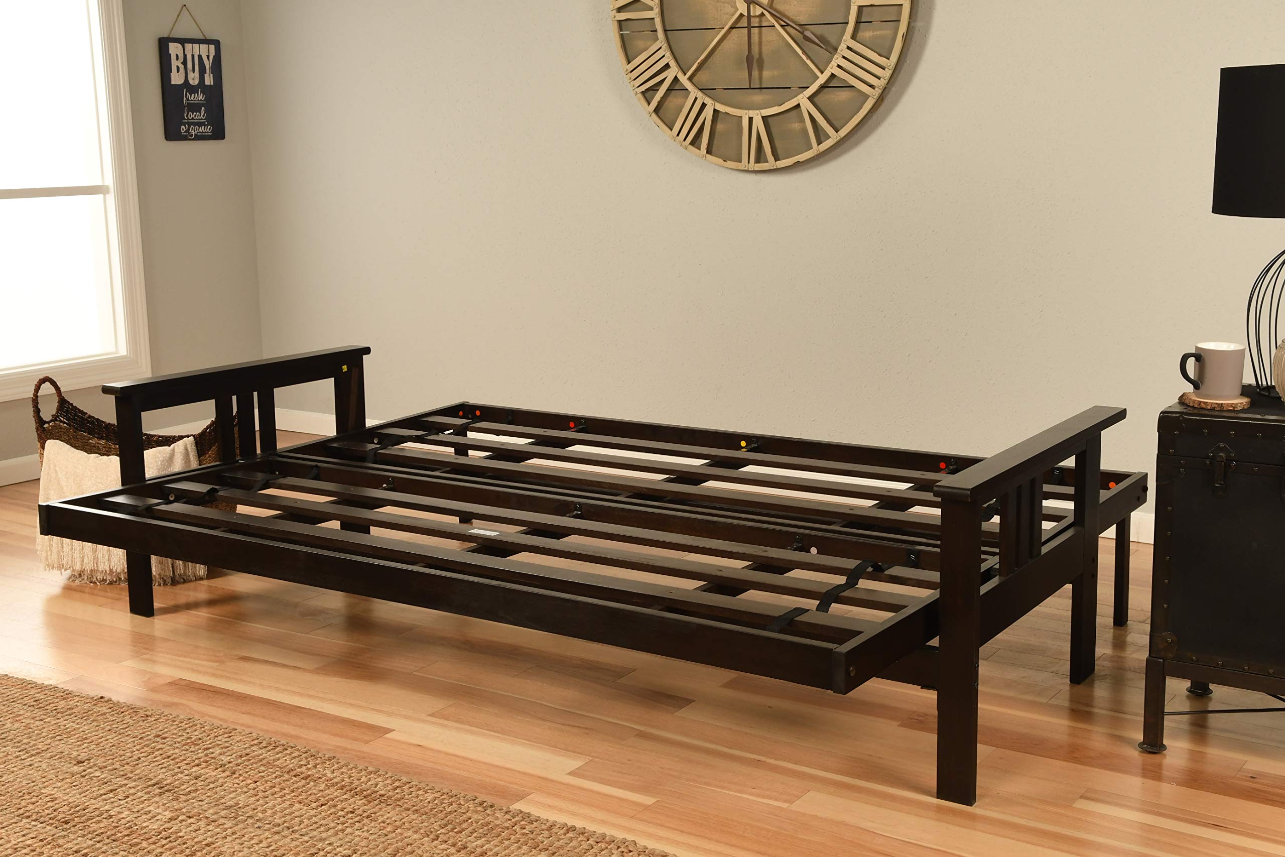 Kodiak Furniture Monterey Queen Futon Set - Espresso Finish & Black Suede Upholstery - Perfect for Small Spaces, Guest Rooms & Apartments
