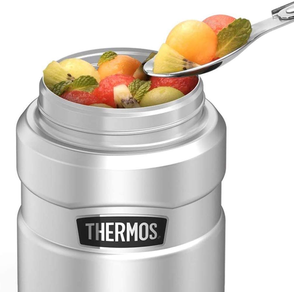 Superman Athletic Logo Thermos Stainless Steel Food Jar with Folding Spoon - 16oz Vacuum Insulated Double Wall Container for Hot & Cold Meals - Perfect for Hiking, Camping, Office Lunch & Outdoor Activities