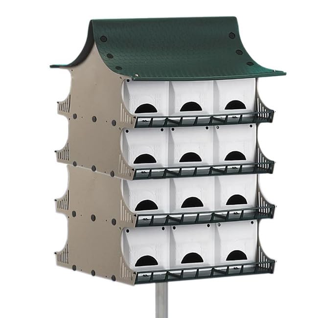 4 Pack S&K Purple Martin Bird Houses - White & Green PBH-12 for Outdoor Garden, Backyard Birdwatching & Wildlife Habitat