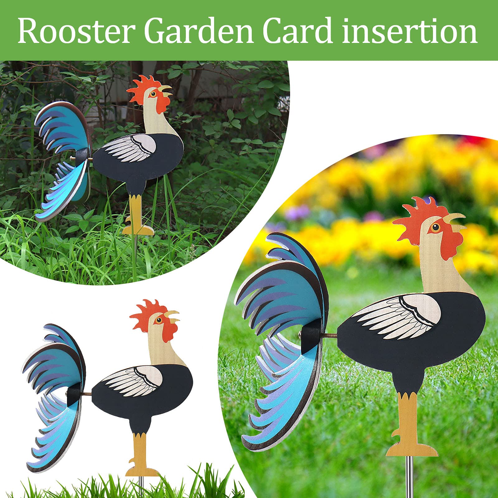 Rooster Windmill Garden Spinner - Whirly Chicken Tail Ornament & Dynamic Weathervane for Outdoor Decor - Vibrant Backyard Statue for Patio, Lawn, and Garden Decoration