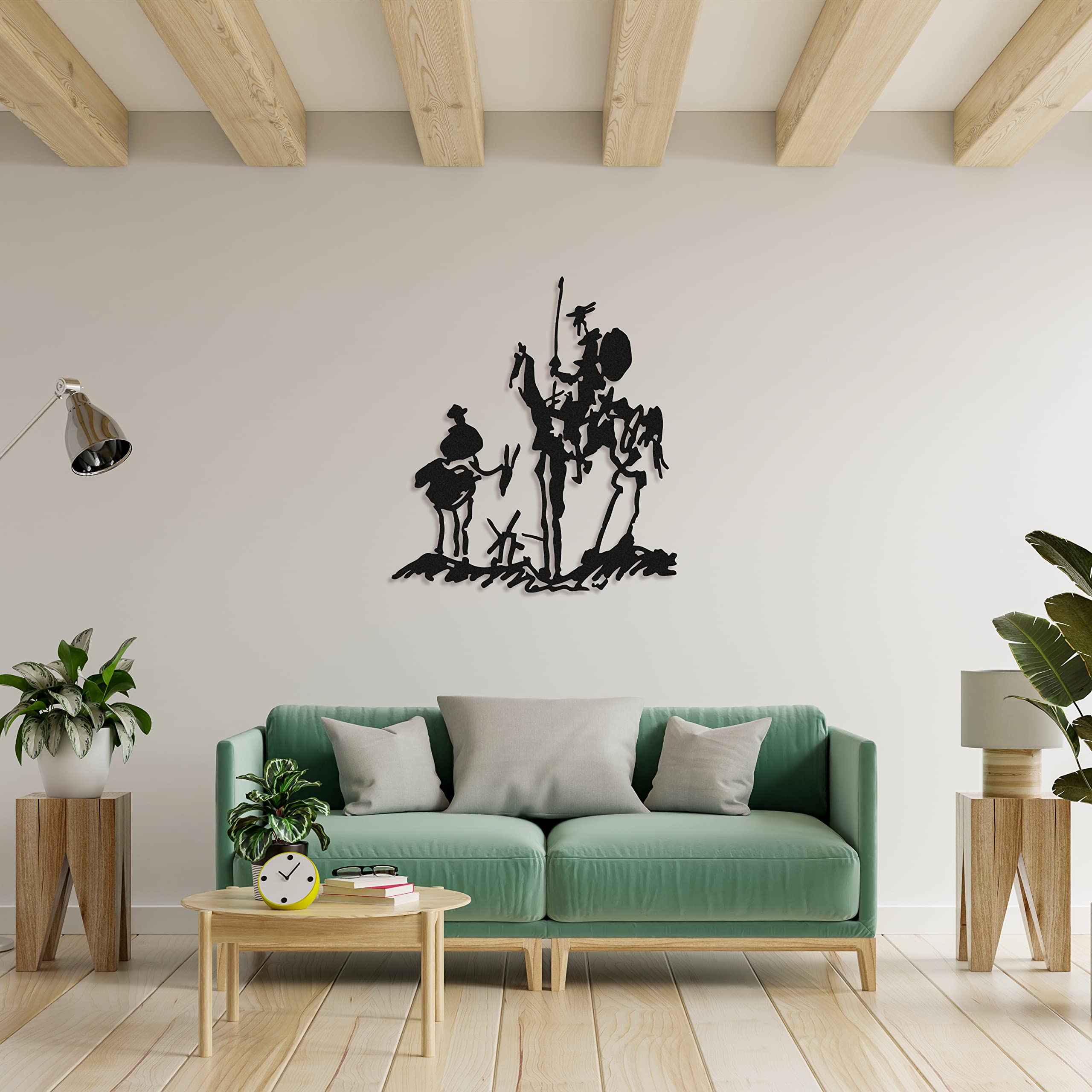 Don Quixote Metal Wall Art Decor - 35x31 Inch Black Spanish Knight Sculpture for Home & Office - Indoor/Outdoor Wall Hanging for Living Room, Bedroom, Patio - Unique Housewarming Gift Idea