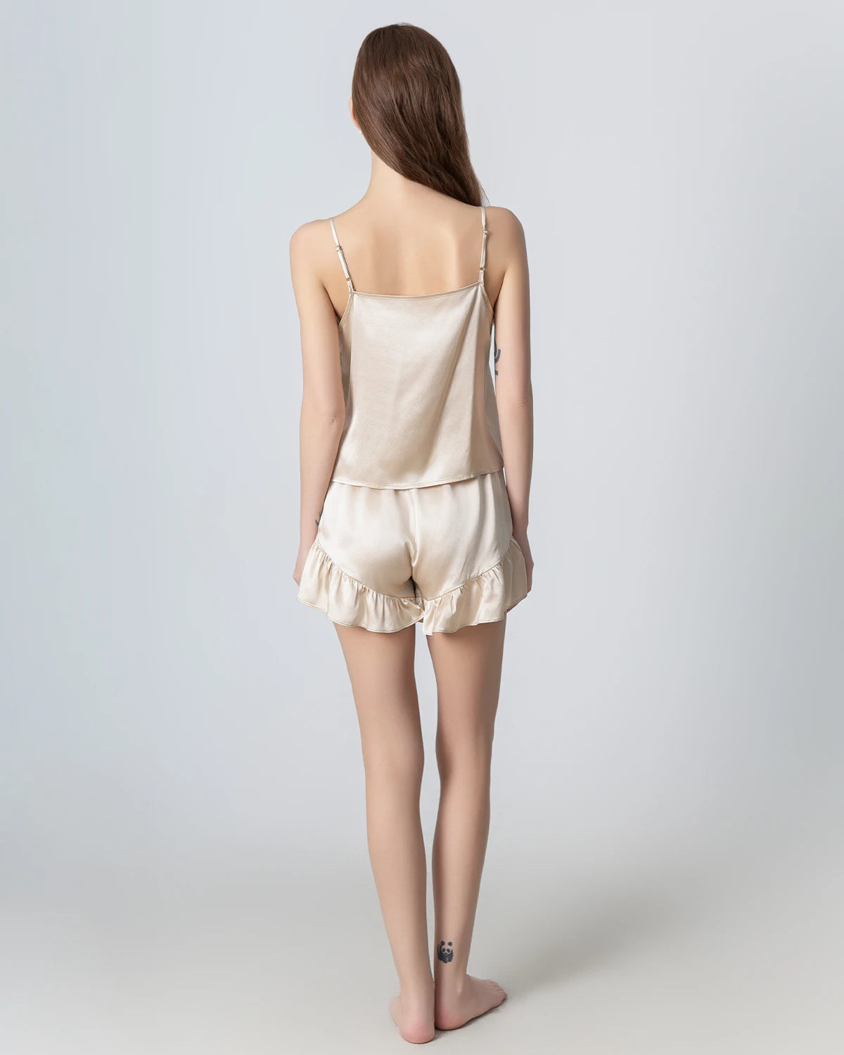 Silk Pajama Set for Women - V-Neck Front Open Camisole & Shorts - Luxurious Sleepwear for Comfortable Nights & Relaxing at Home