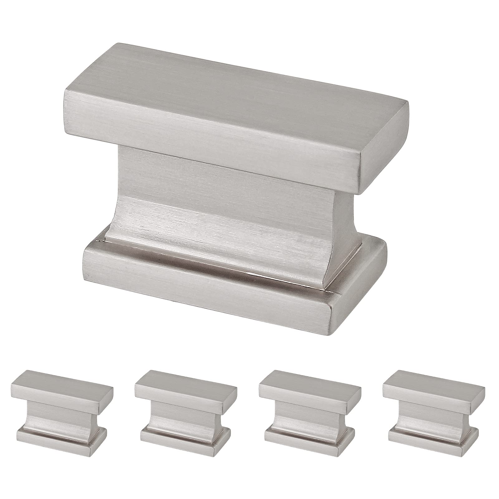 5 Pack Brushed Satin Nickel Cabinet Knobs - Rectangle Drawer Pulls for Kitchen Cabinets, Dressers & Cupboards - Durable Cabinet Hardware for Home & Office Furniture