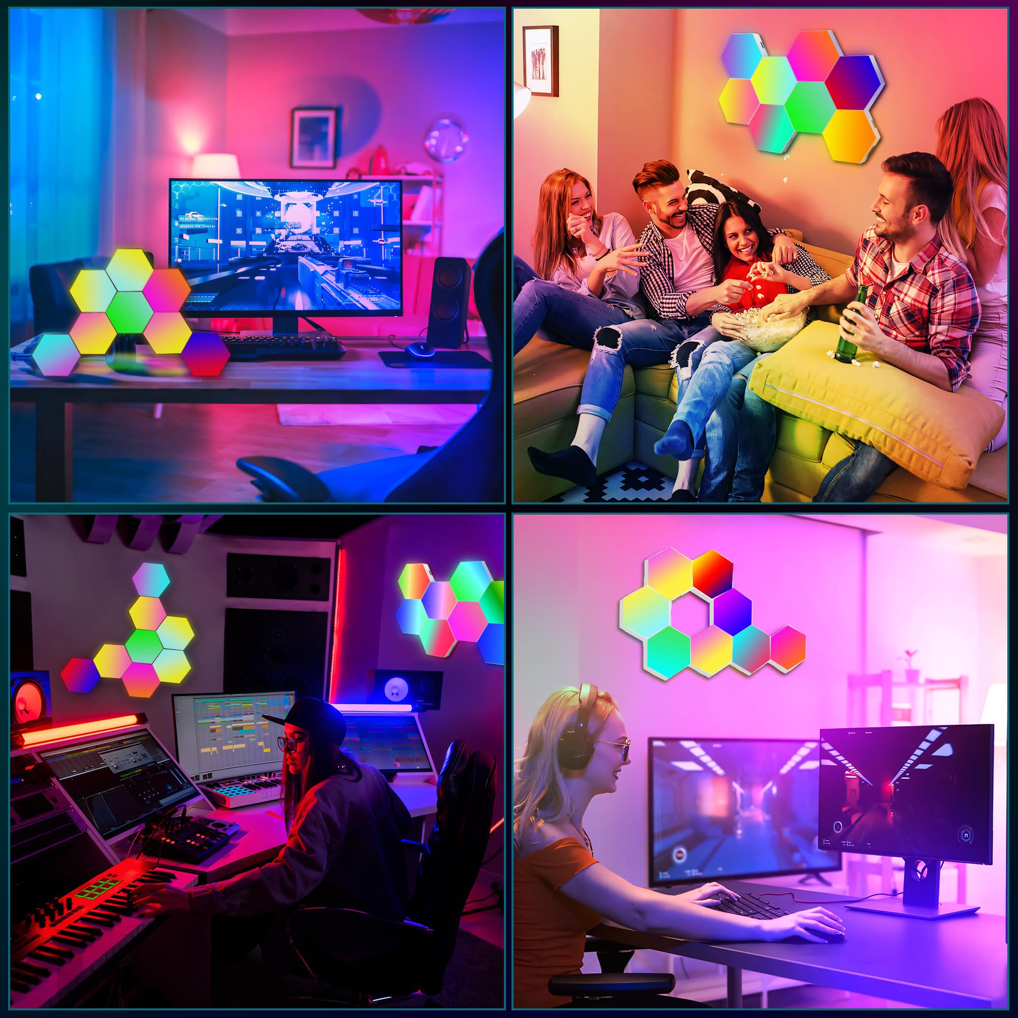 8 Pack DIY Hexagon LED Lights - Music Sync RGB Smart Wall Lights with APP Control for Gaming Room, Bedroom & Living Room Decor - Perfect for Parties, Home Theater & Ambient Lighting