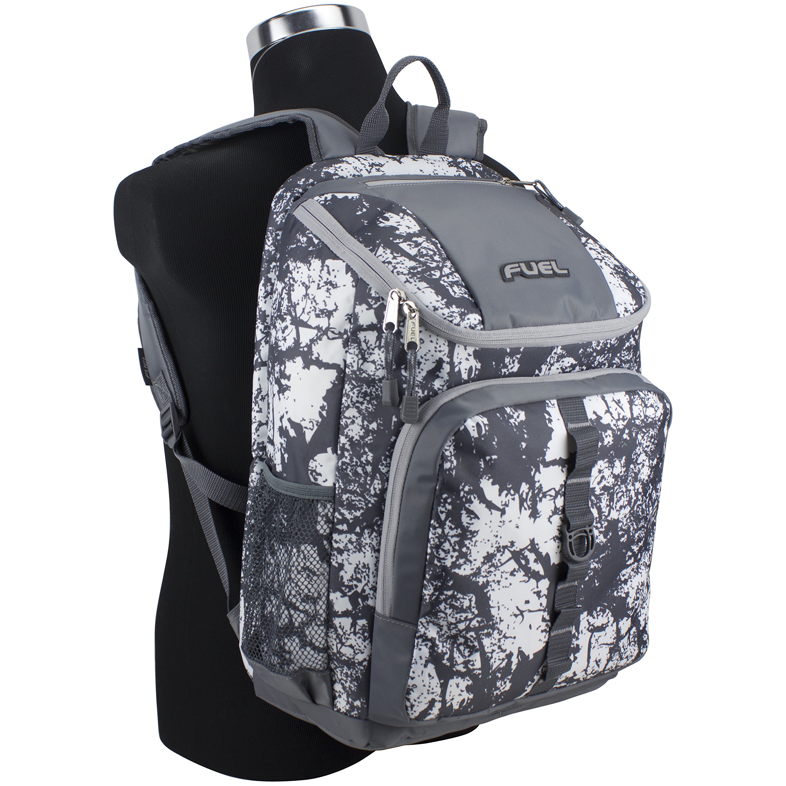 FUEL Wide Mouth Sports Backpack with Laptop Compartment - Waterproof Travel Backpack for Work, Gym, Hiking & Outdoor Adventures - Gray Flannel/Soft Silver - Perfect for Business Trips, College & Daily Commute