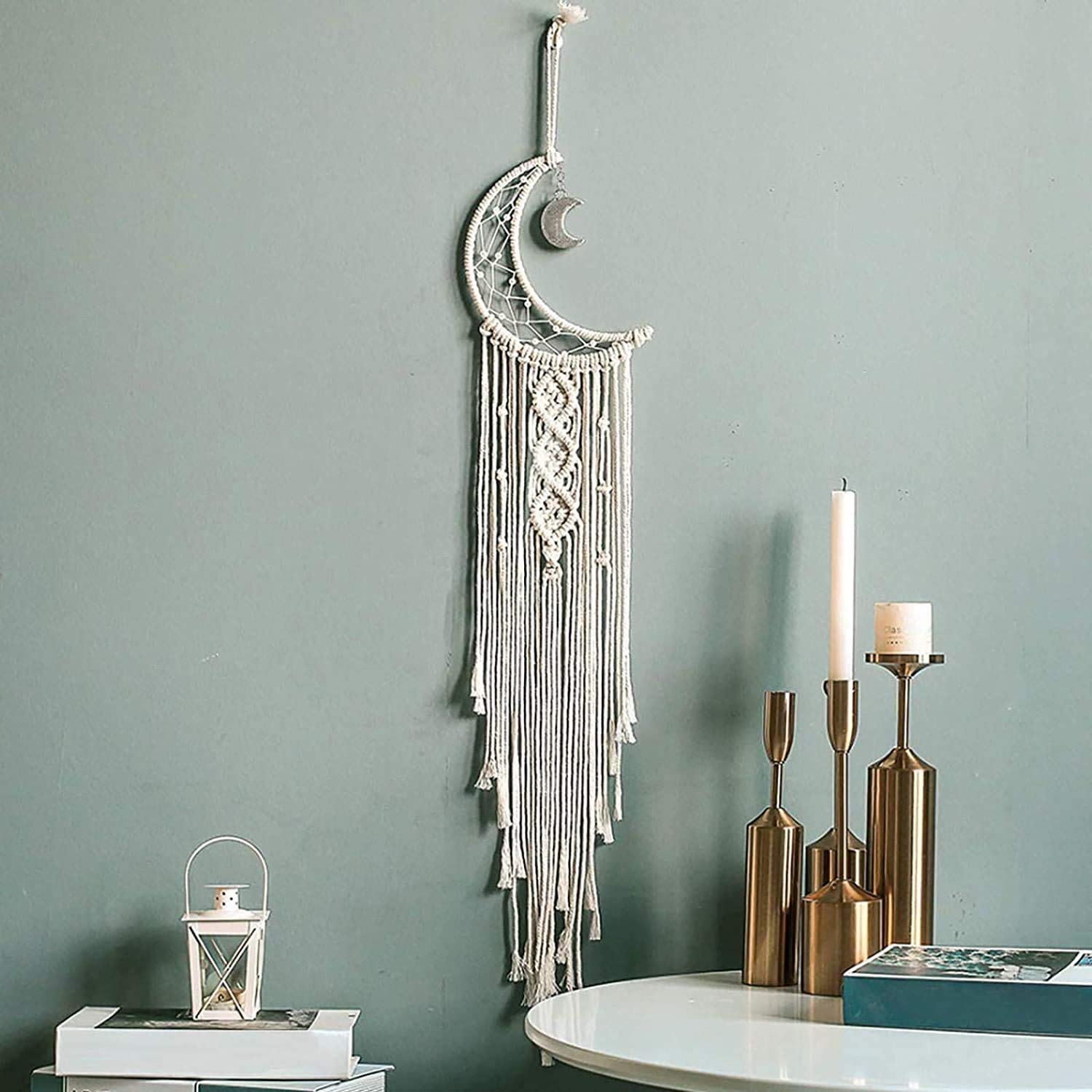 Handmade Boho Dream Catcher with Moon and Stars - Bohemian Wall Hanging for Bedroom Decor, Home Ornament, Festival Gift - Perfect for Nursery, Living Room & Meditation Spaces