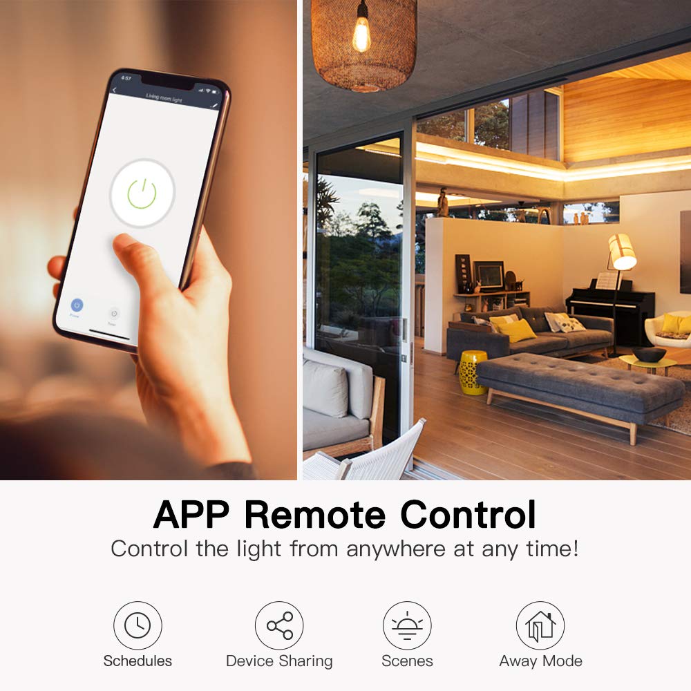 TREATLIFE Smart Light Switch 4-Pack - Single Pole WiFi Switch Compatible with Alexa, Google Home & SmartThings | 2.4GHz Timer Control | Neutral Wire Required | No Hub Needed | FCC Certified | Perfect for Home Automation & Smart Lighting Control