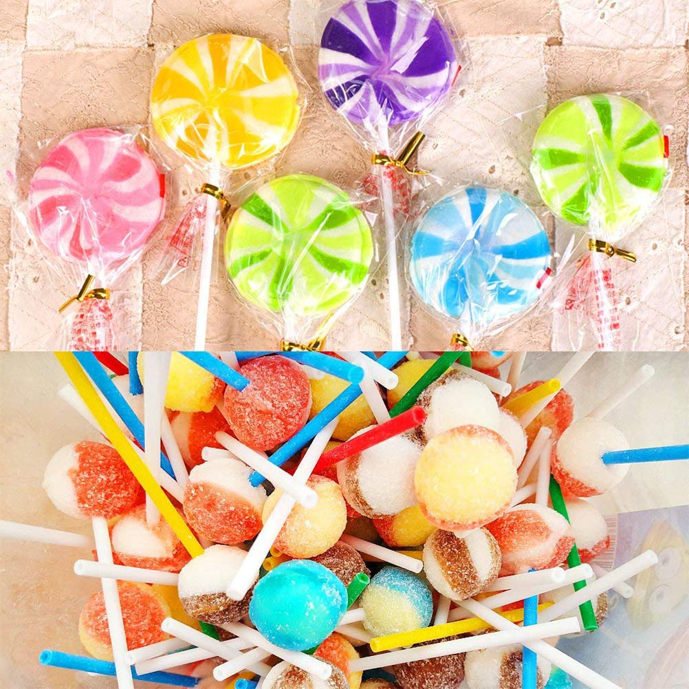 FOCCTS 300Pcs Cake Pop Sticks & Wrappers - 6 Inch Paper Lollipop Sticks with Gold Twist Ties - Perfect for Cake Pops, Lollipops, Hard Candy, Cookies, Chocolate & Party Treats - Great for Birthday, Wedding & DIY Dessert Decorations